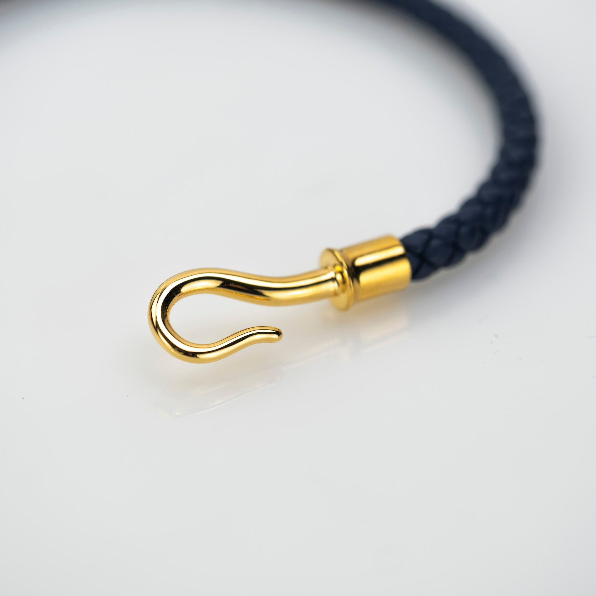 Hermes Jumbo H Leather Bracelet Navy x Gold Men's Accessory Good Condition