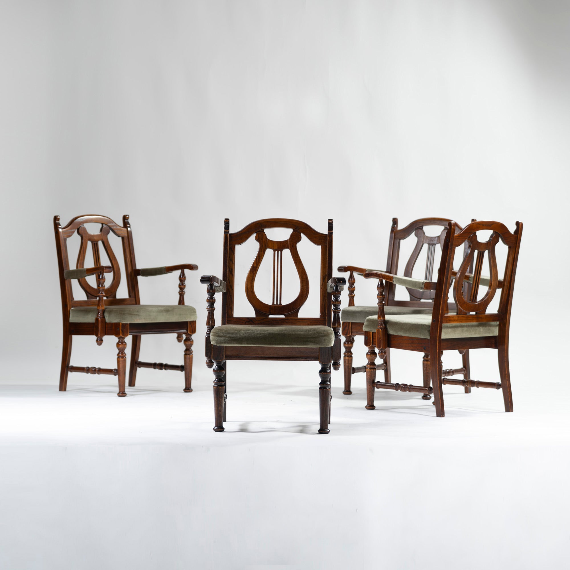 5-piece dining set, British country style, oak wood, armchair, dining chair, dining table, antique style, Mitsukoshi