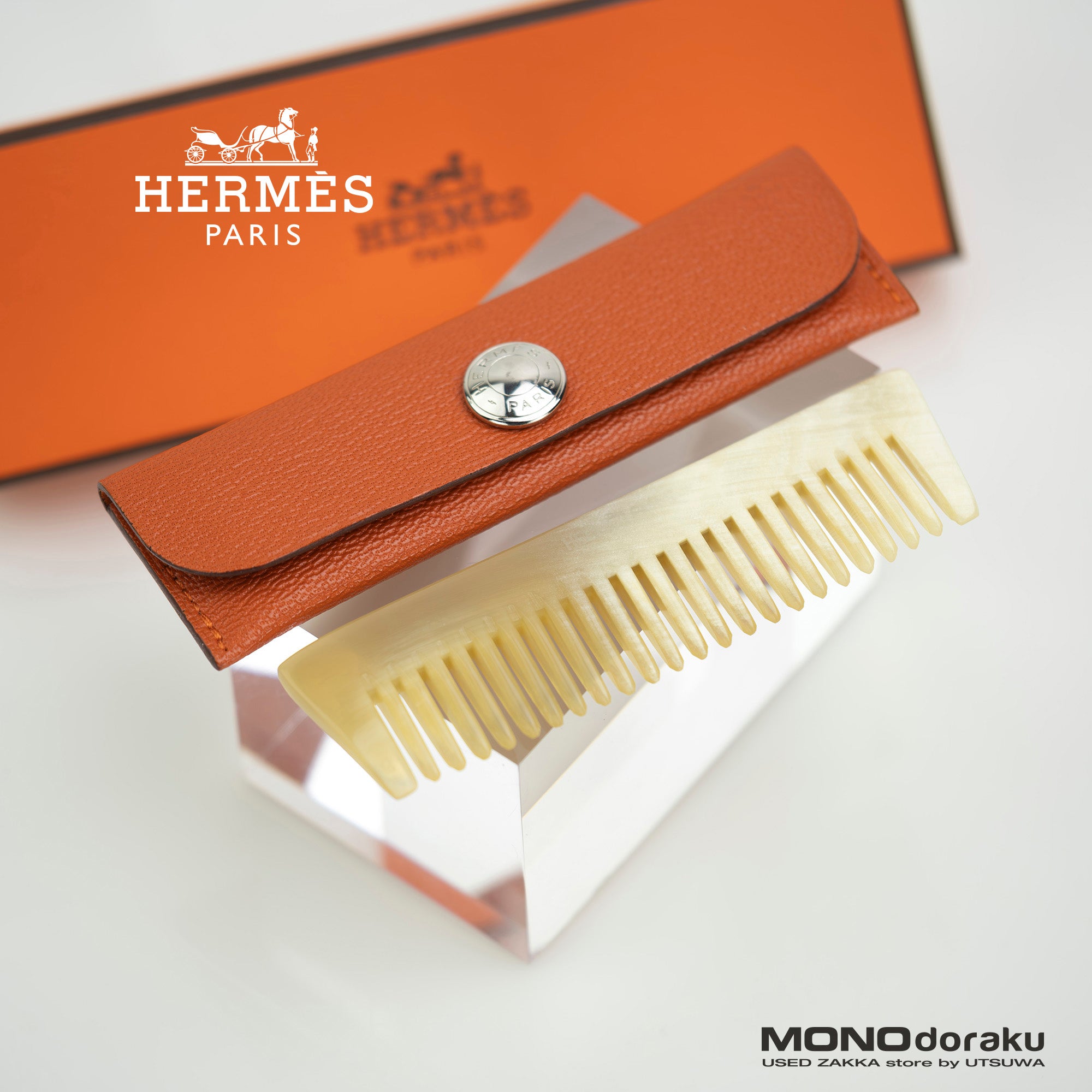 Hermes HERMES Etuipegne Buffalo Horn Comb Cushvel Case Orange