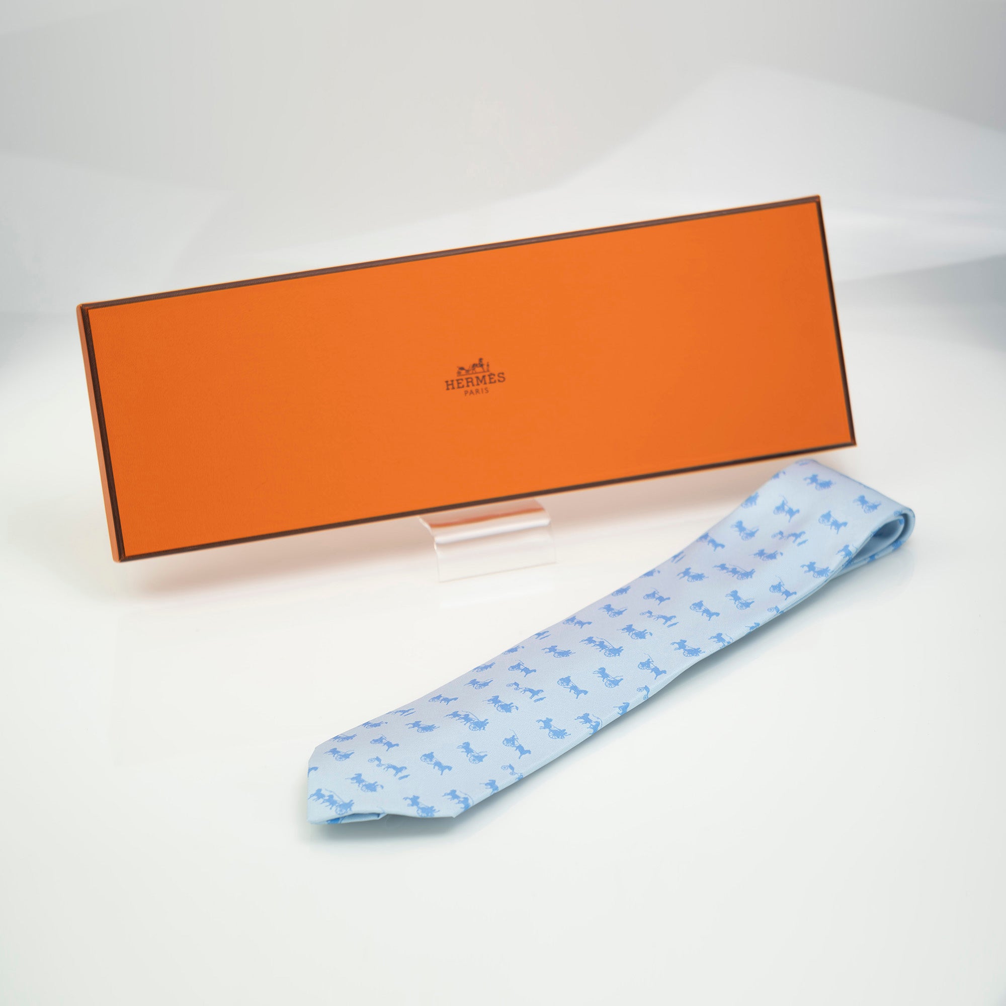 HERMES Hermes Men's Accessories Silk Items Tie Light Blue All-over Pattern