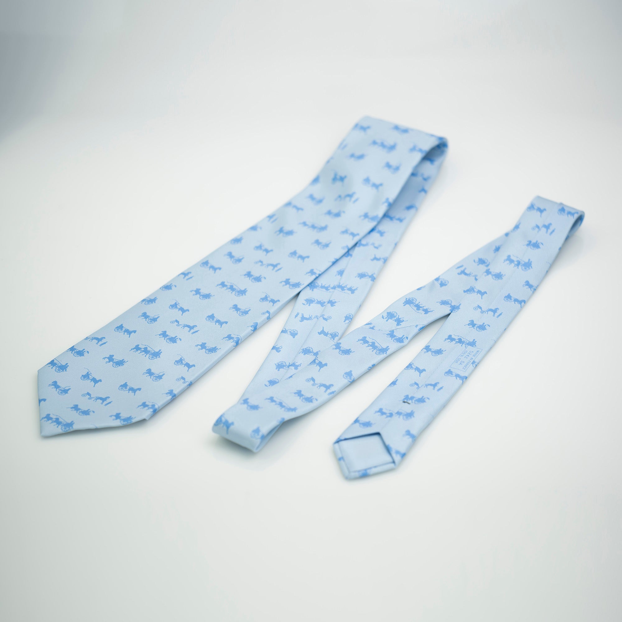 HERMES Hermes Men's Accessories Silk Items Tie Light Blue All-over Pattern