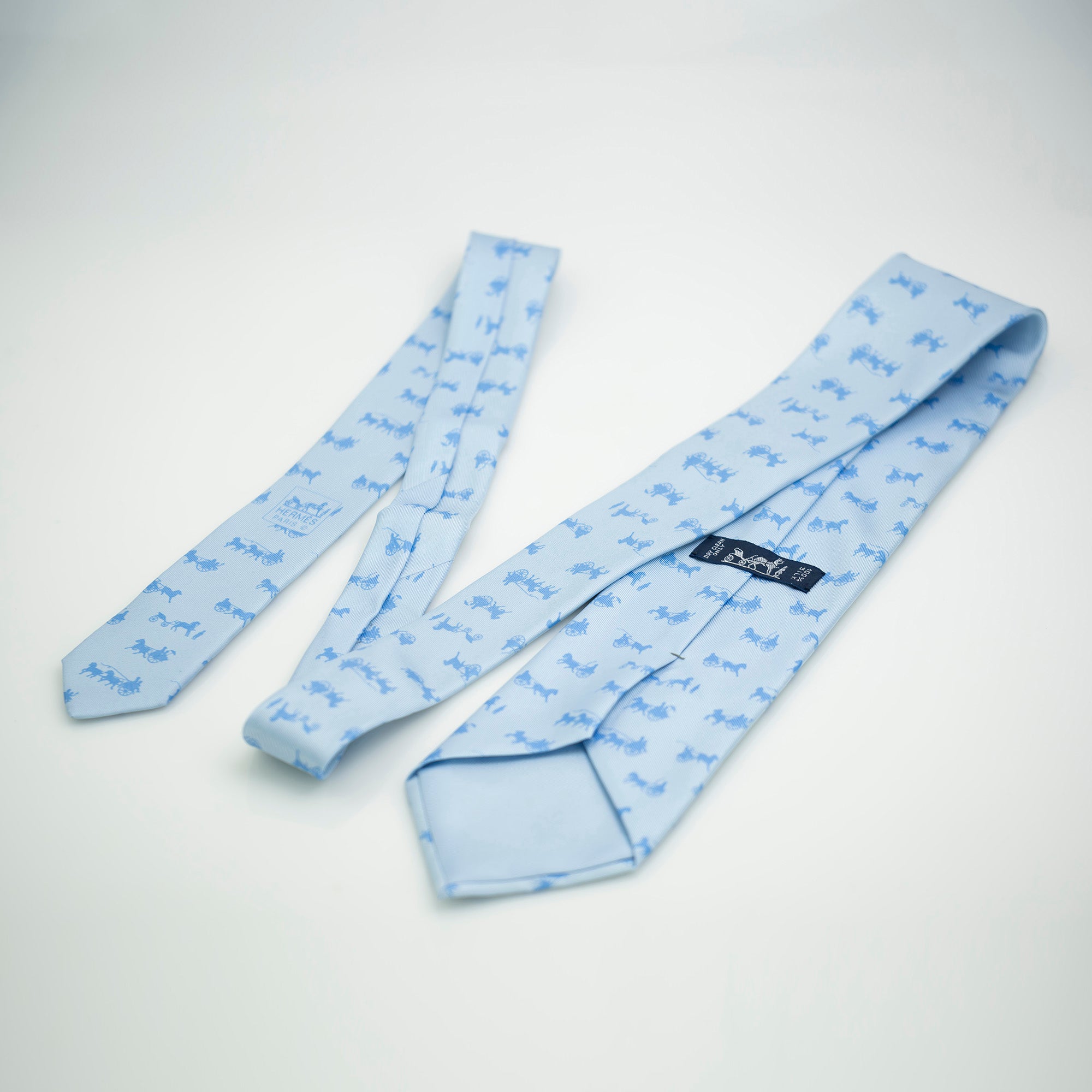 HERMES Hermes Men's Accessories Silk Items Tie Light Blue All-over Pattern