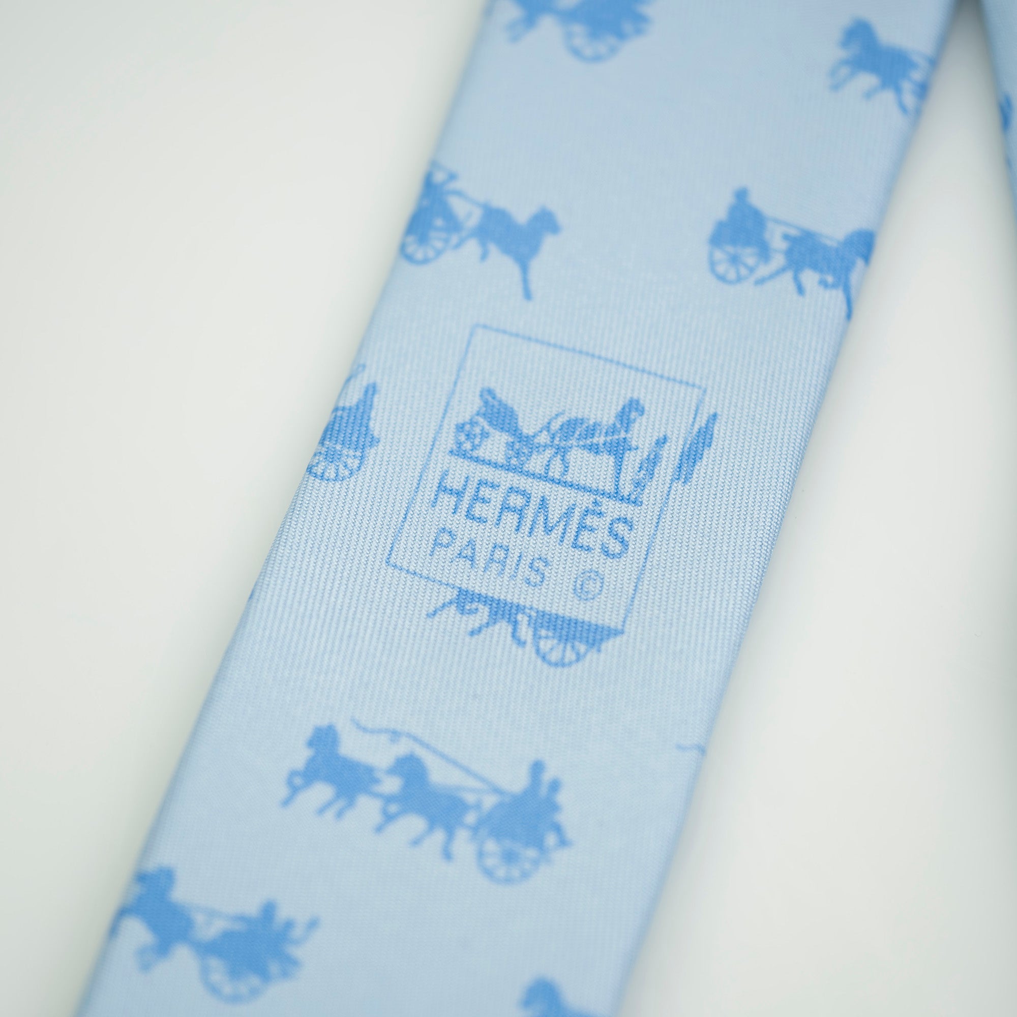 HERMES Hermes Men's Accessories Silk Items Tie Light Blue All-over Pattern