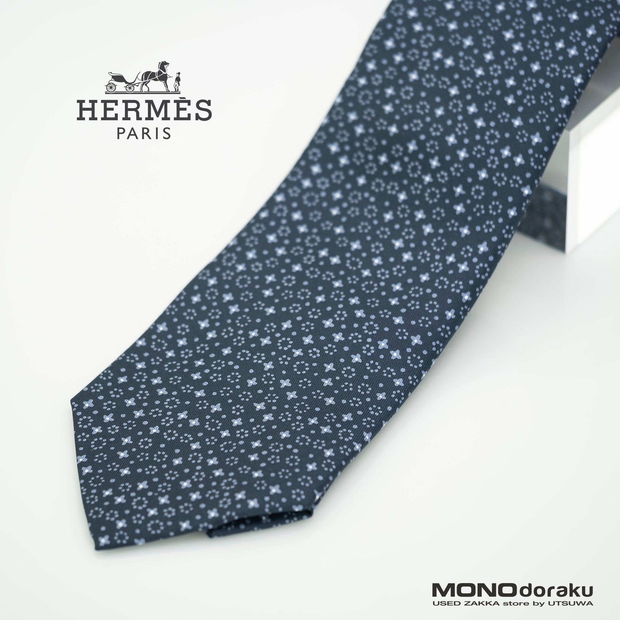 HERMES Hermes Men's Accessories Silk Items Necktie Navy All-over Pattern