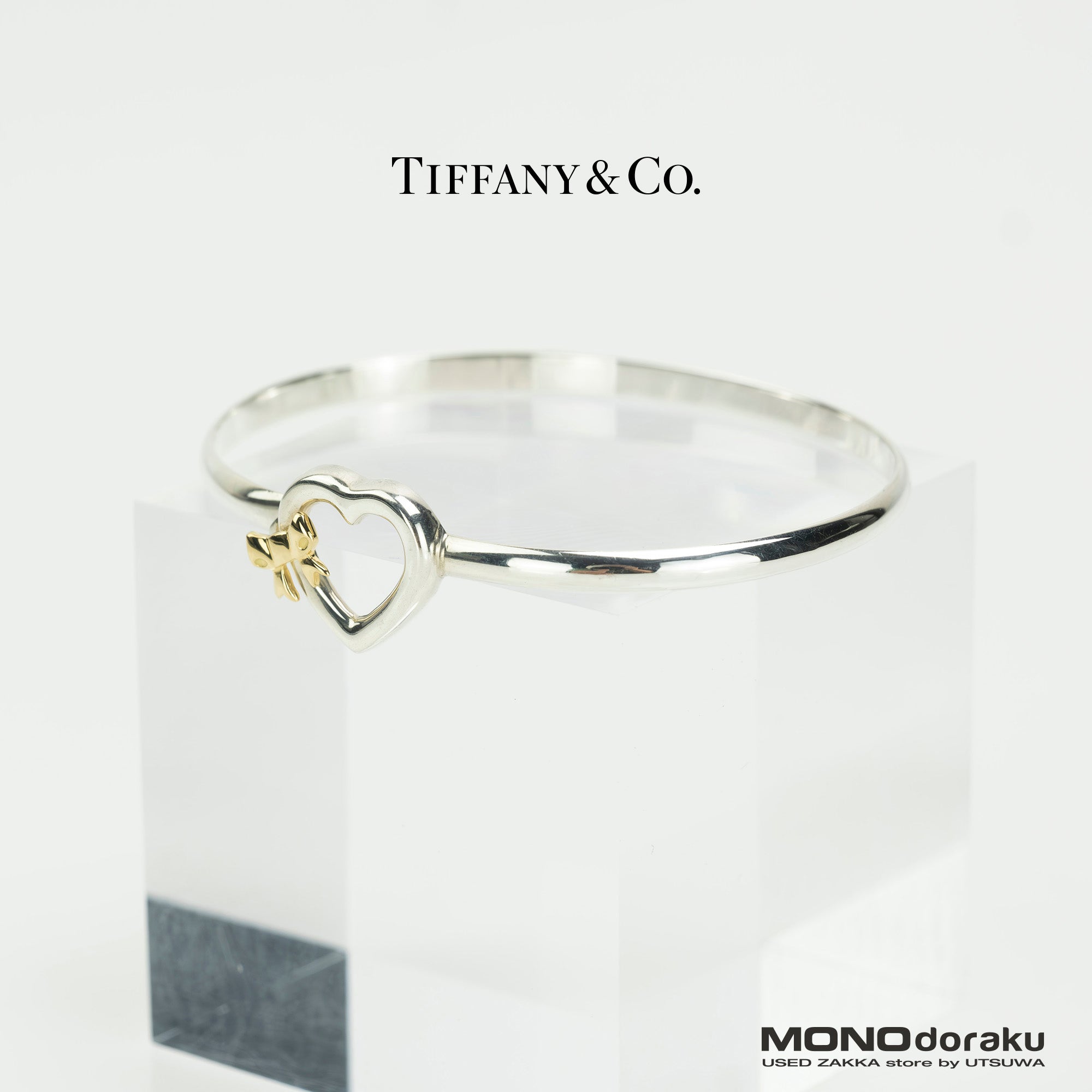 Tiffany & Co. Heart Ribbon Bangle Bracelet Women's Accessory Silver 925 9.37g