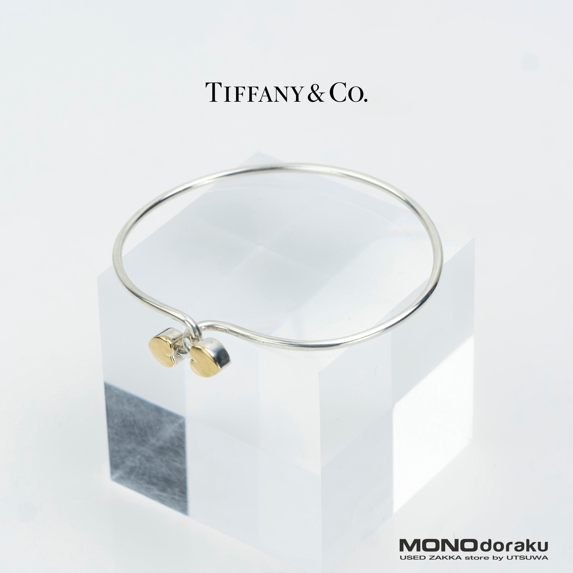 Tiffany & Co. Double Heart Bangle Bracelet Women's Accessory Silver 925 K18