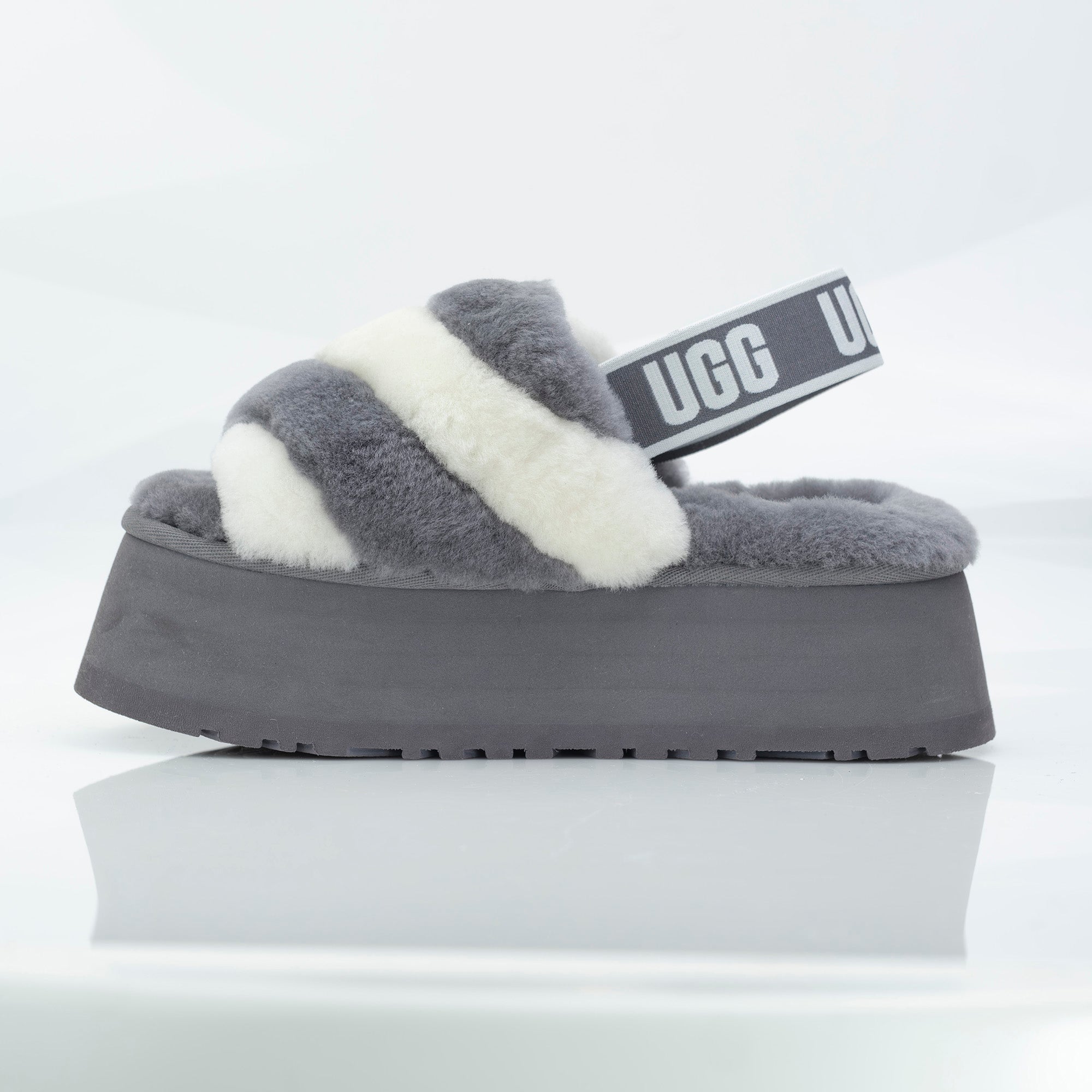 UGG Disco Stripe Slide Women's Sandals 22cm Grey x White Good Condition