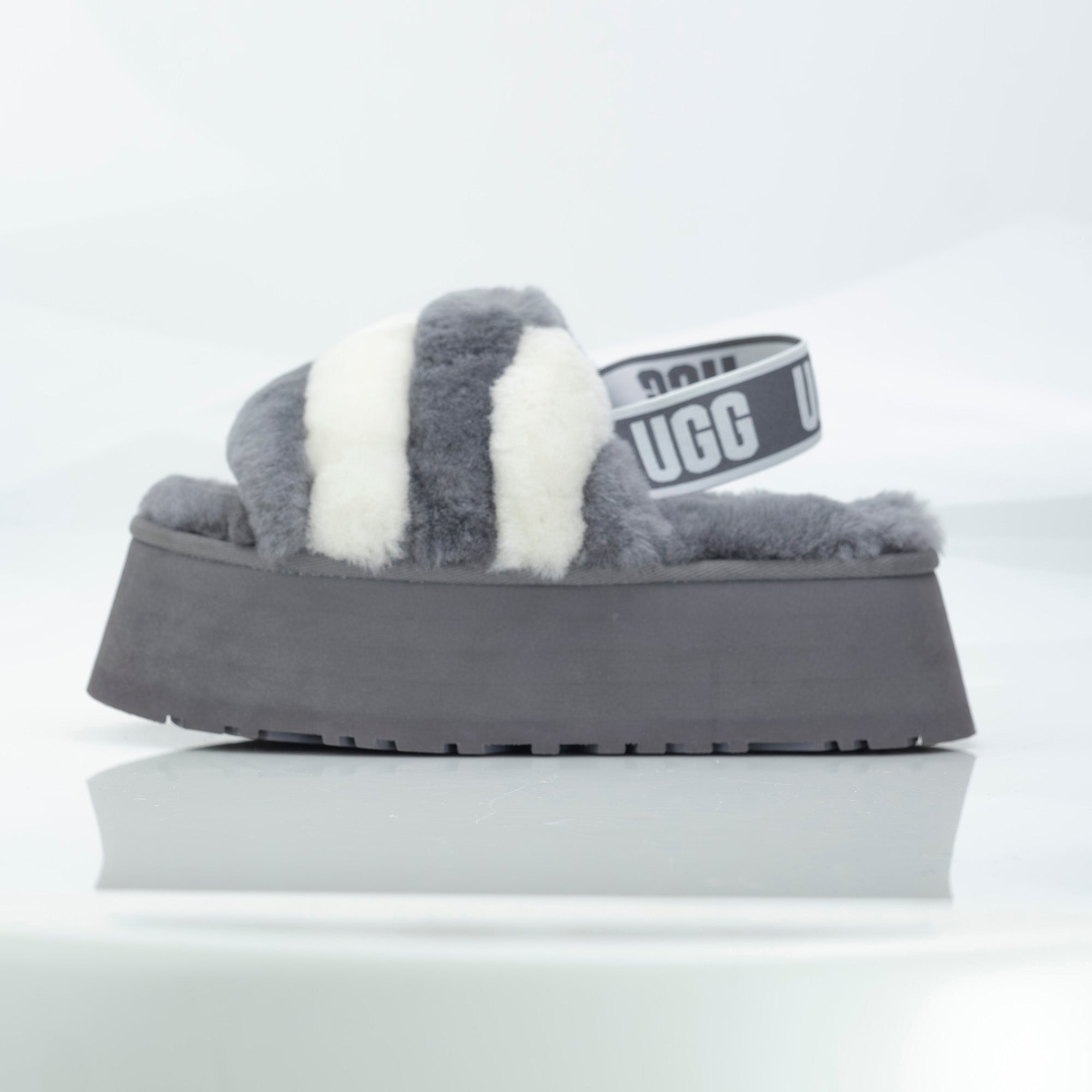 UGG Disco Stripe Slide Women's Sandals 22cm Grey x White Good Condition