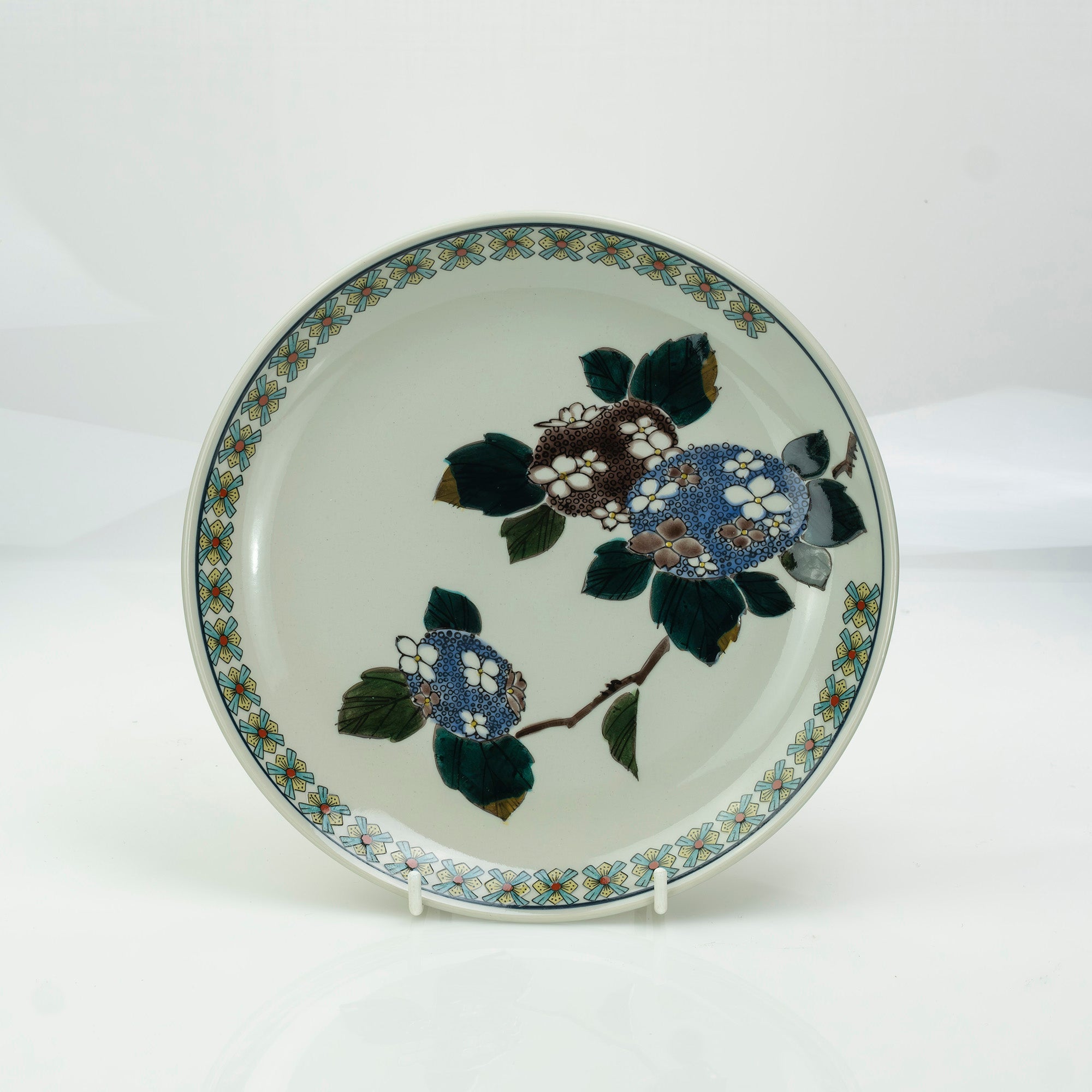Kutani ware, Miyama kiln, picture change, set of 5 eight-inch plates, seasonal flowers, box included, 24cm size, good condition