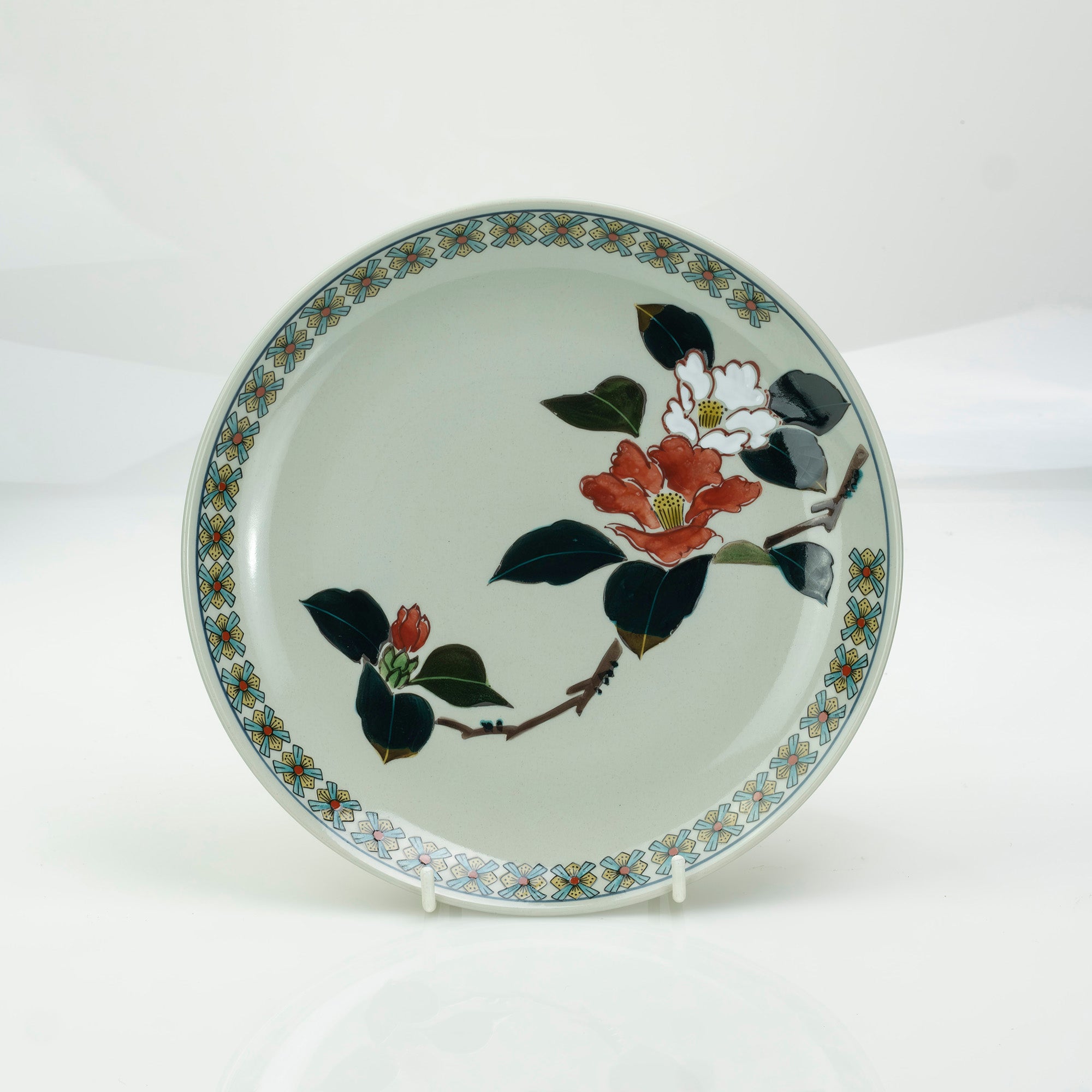 Kutani ware, Miyama kiln, picture change, set of 5 eight-inch plates, seasonal flowers, box included, 24cm size, good condition