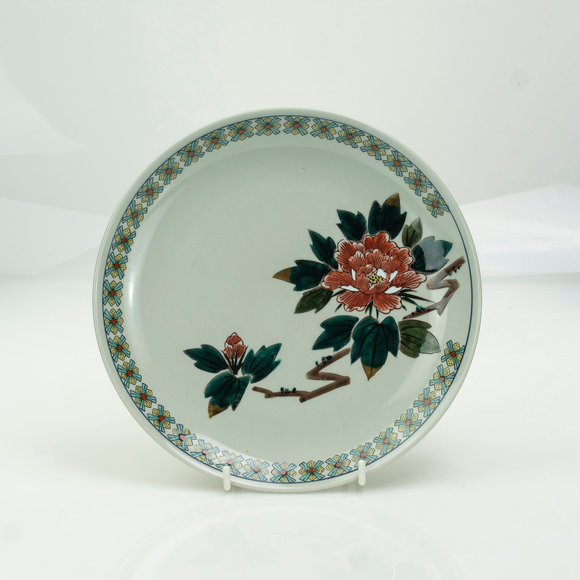 Kutani ware, Miyama kiln, picture change, set of 5 eight-inch plates, seasonal flowers, box included, 24cm size, good condition