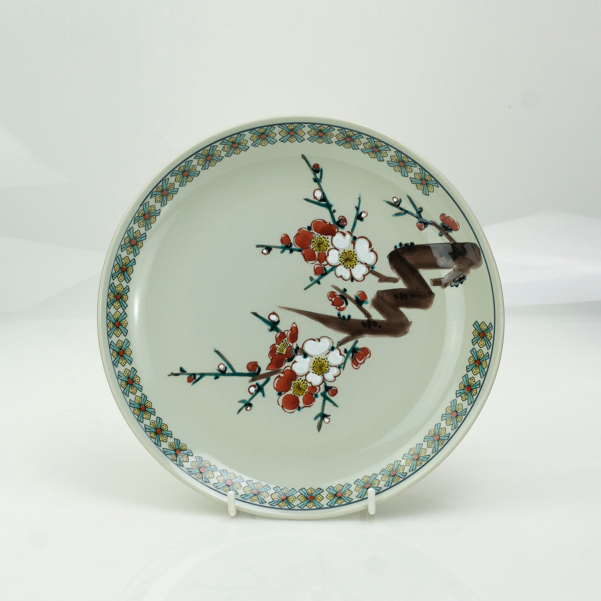 Kutani ware, Miyama kiln, picture change, set of 5 eight-inch plates, seasonal flowers, box included, 24cm size, good condition
