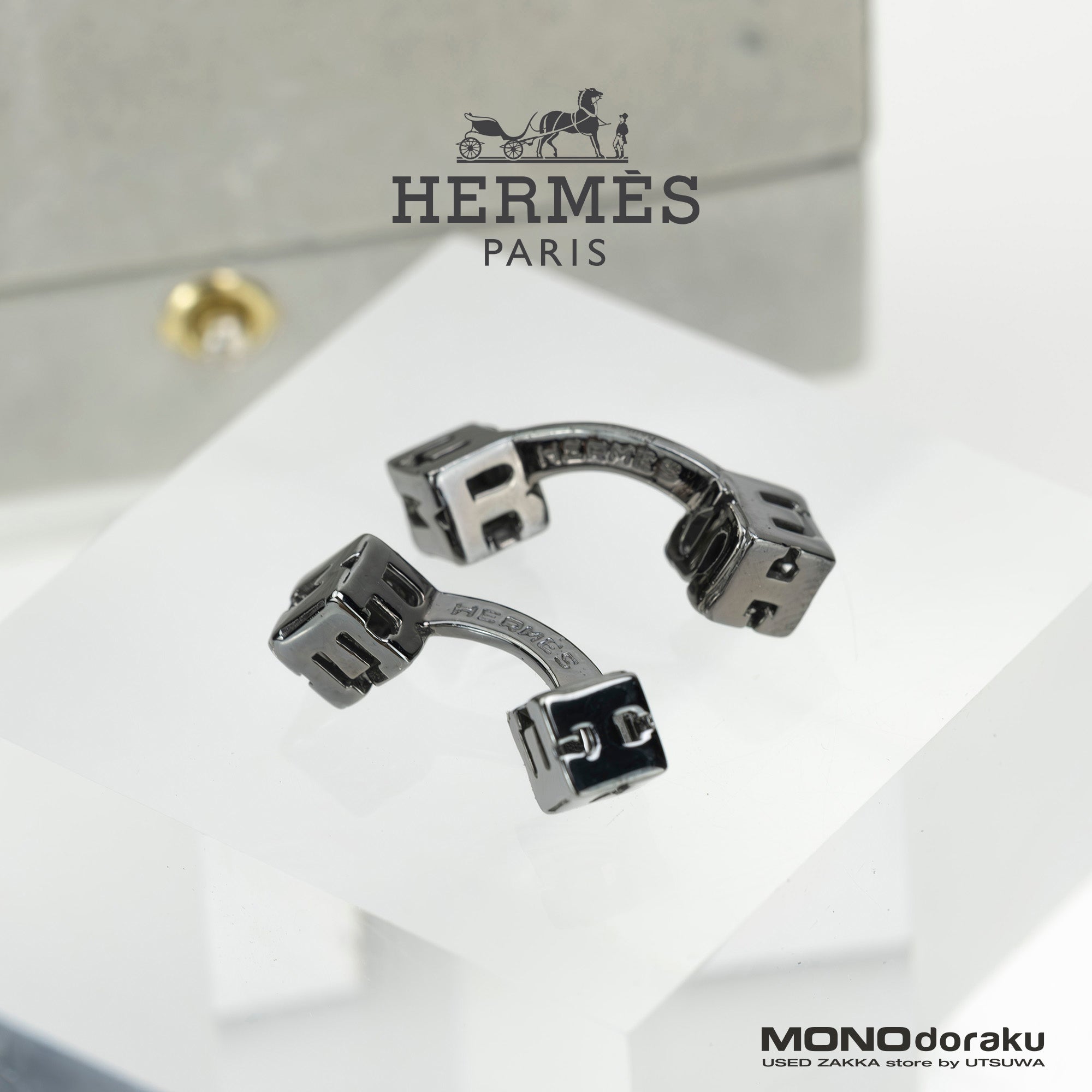 Hermes HERMES Cube Box Logo Motif Cufflinks Silver 925 Vintage