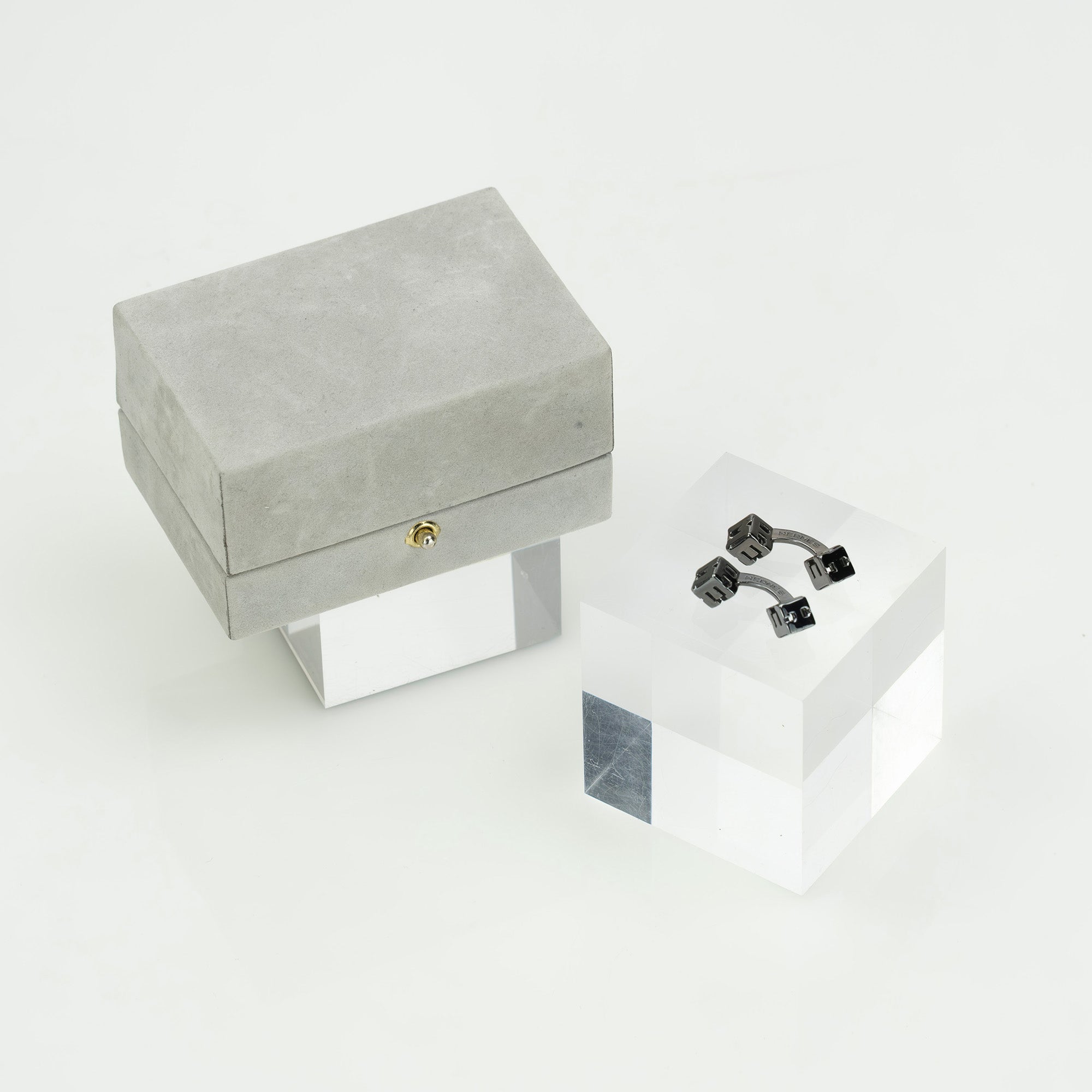 Hermes HERMES Cube Box Logo Motif Cufflinks Silver 925 Vintage