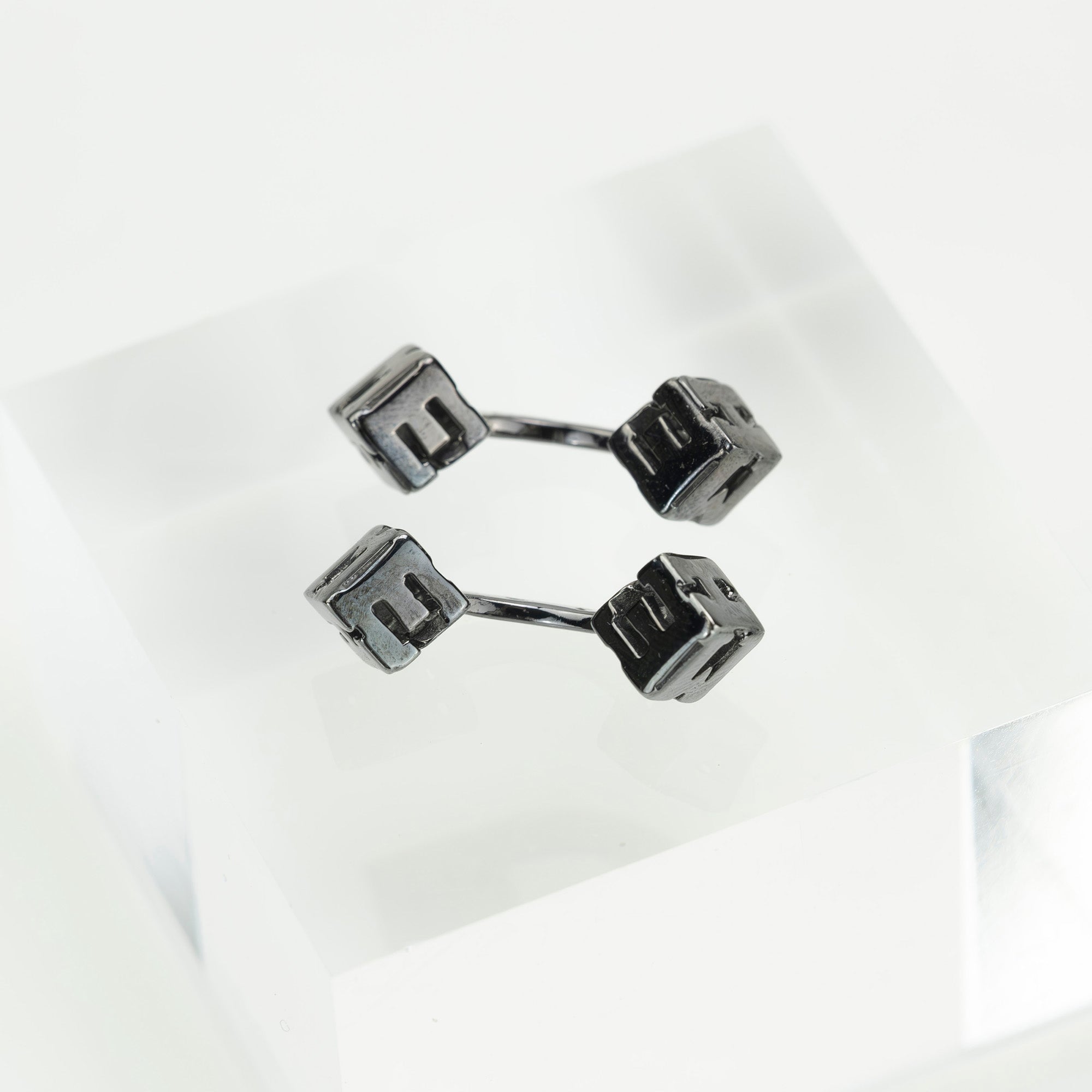 Hermes HERMES Cube Box Logo Motif Cufflinks Silver 925 Vintage