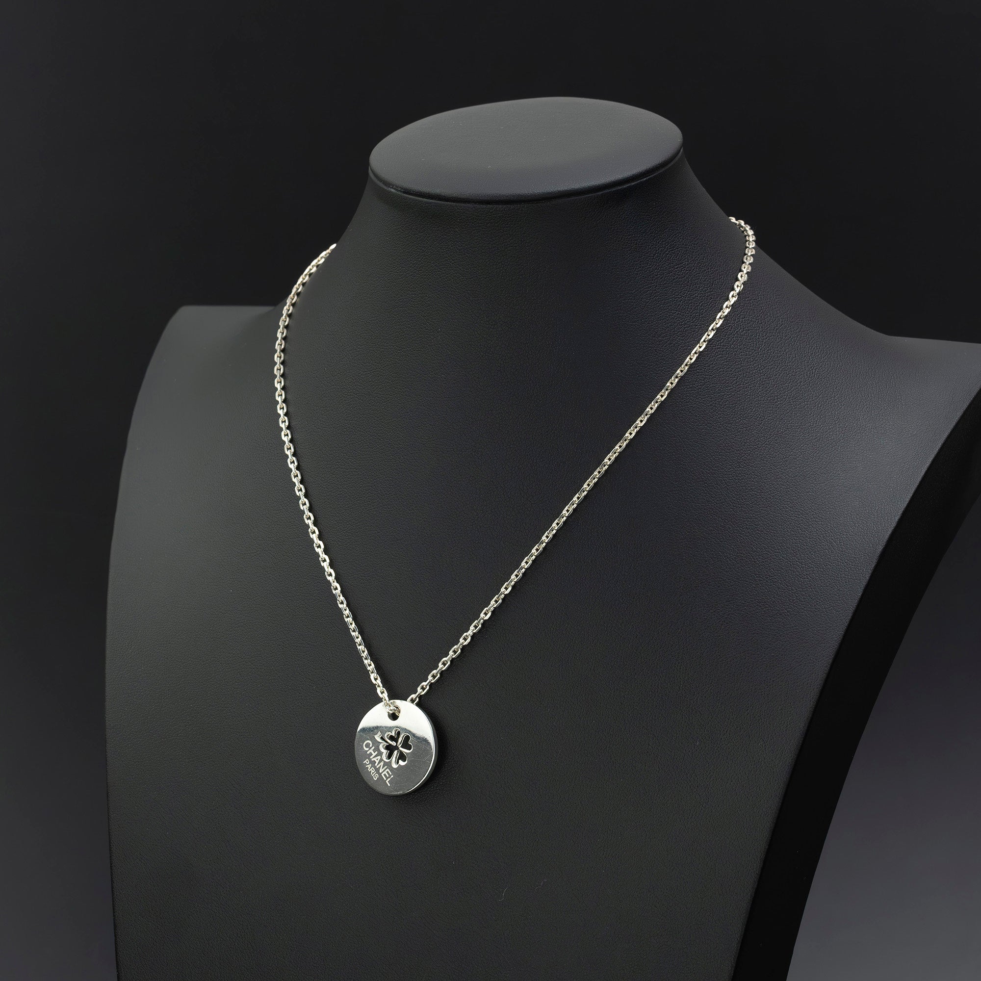 CHANEL Clover motif necklace, silver 925, vintage