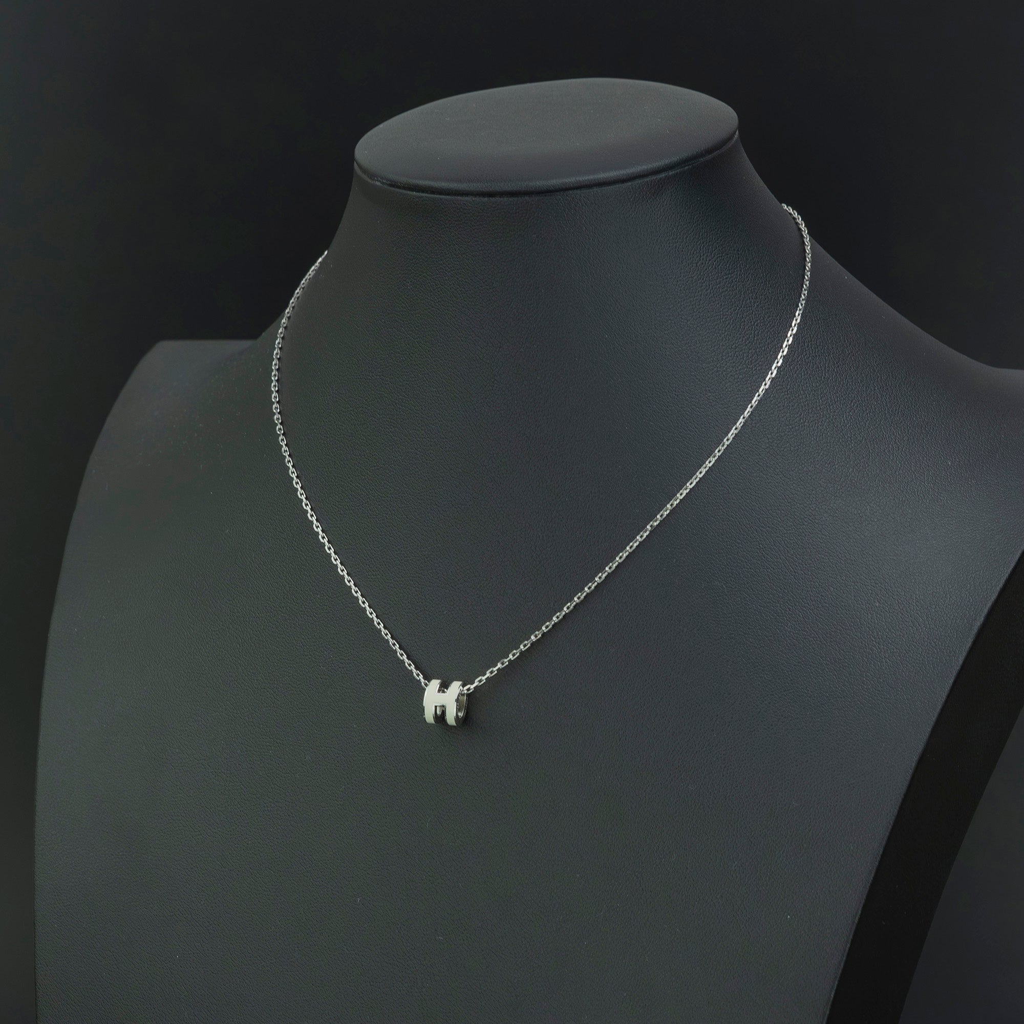 Hermès Pop Ash Mini Necklace in White and Silver Metal with H Logo, Box and Dust Bag Included