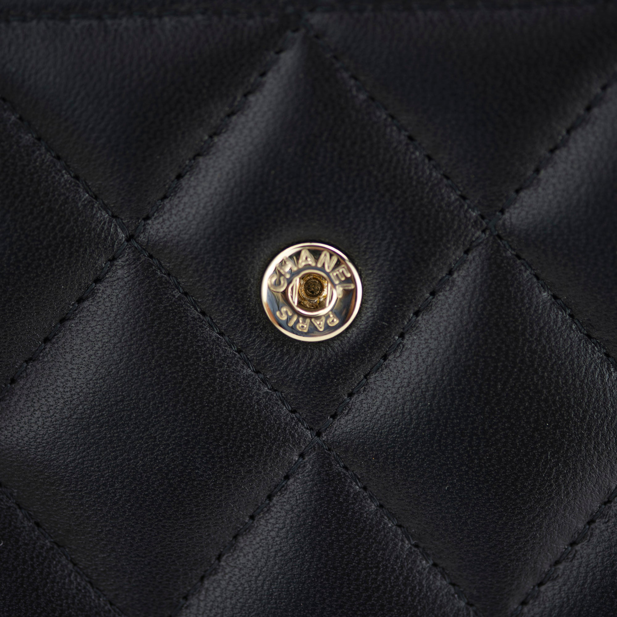 CHANEL Matelasse Lambskin Tri-fold Wallet with Coco Mark and Rhinestones, Black, Excellent Condition