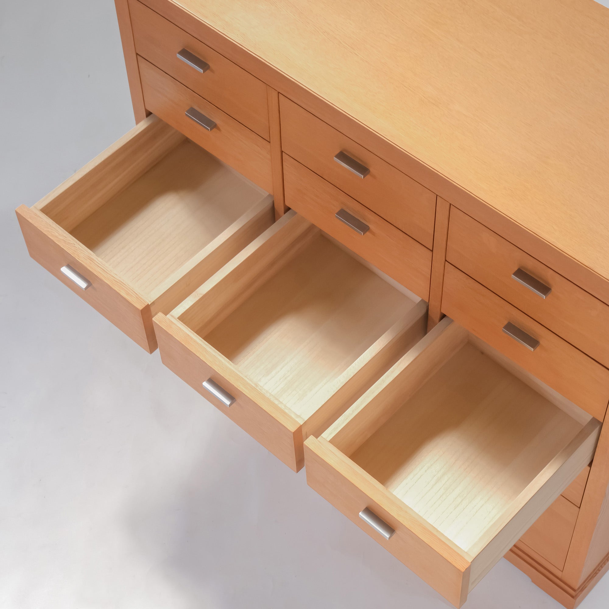 Fuchu Furniture Ville High Chest with 15 Drawers, Oak and Paulownia Wood, Japanese Modern Design, Made in Japan