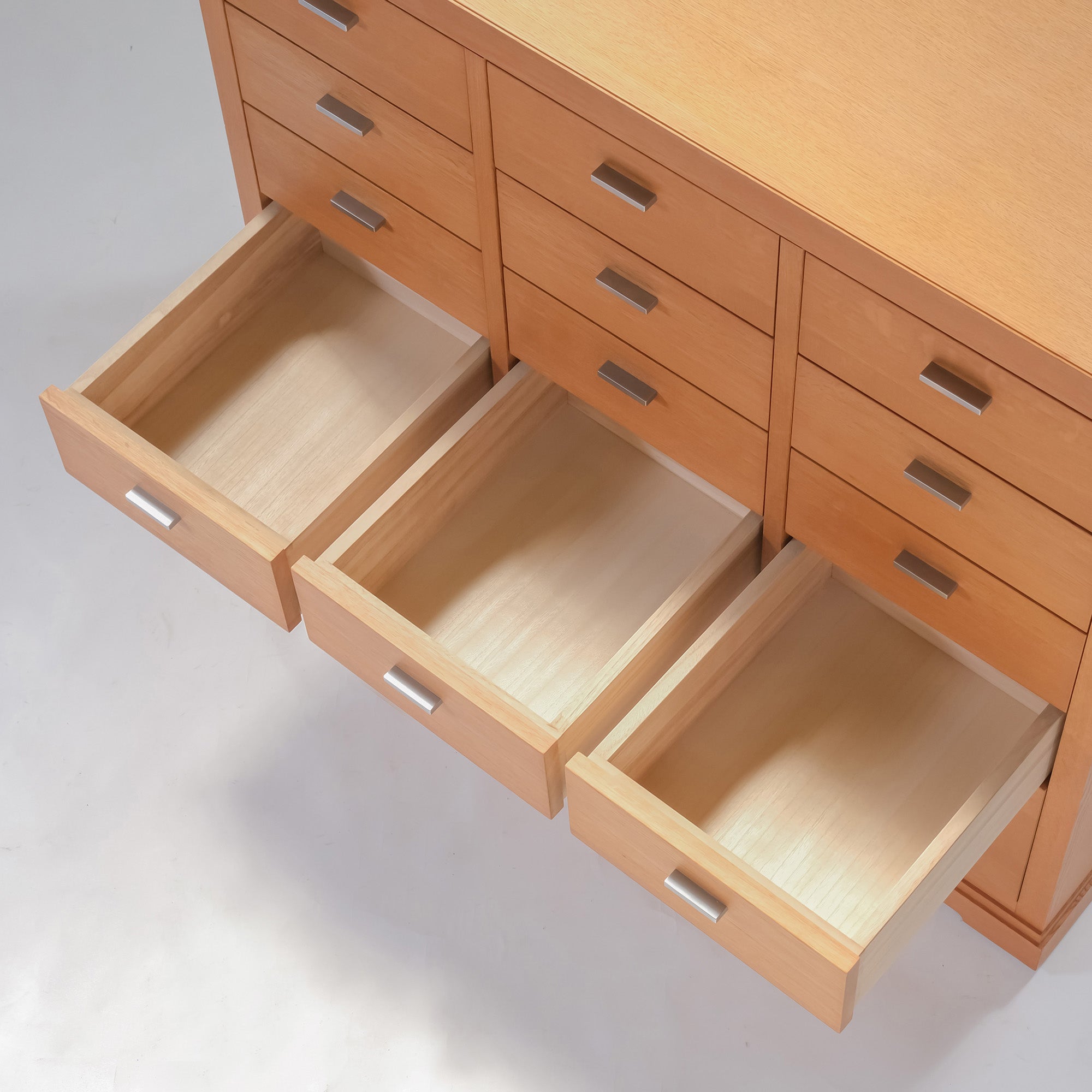 Fuchu Furniture Ville High Chest with 15 Drawers, Oak and Paulownia Wood, Japanese Modern Design, Made in Japan