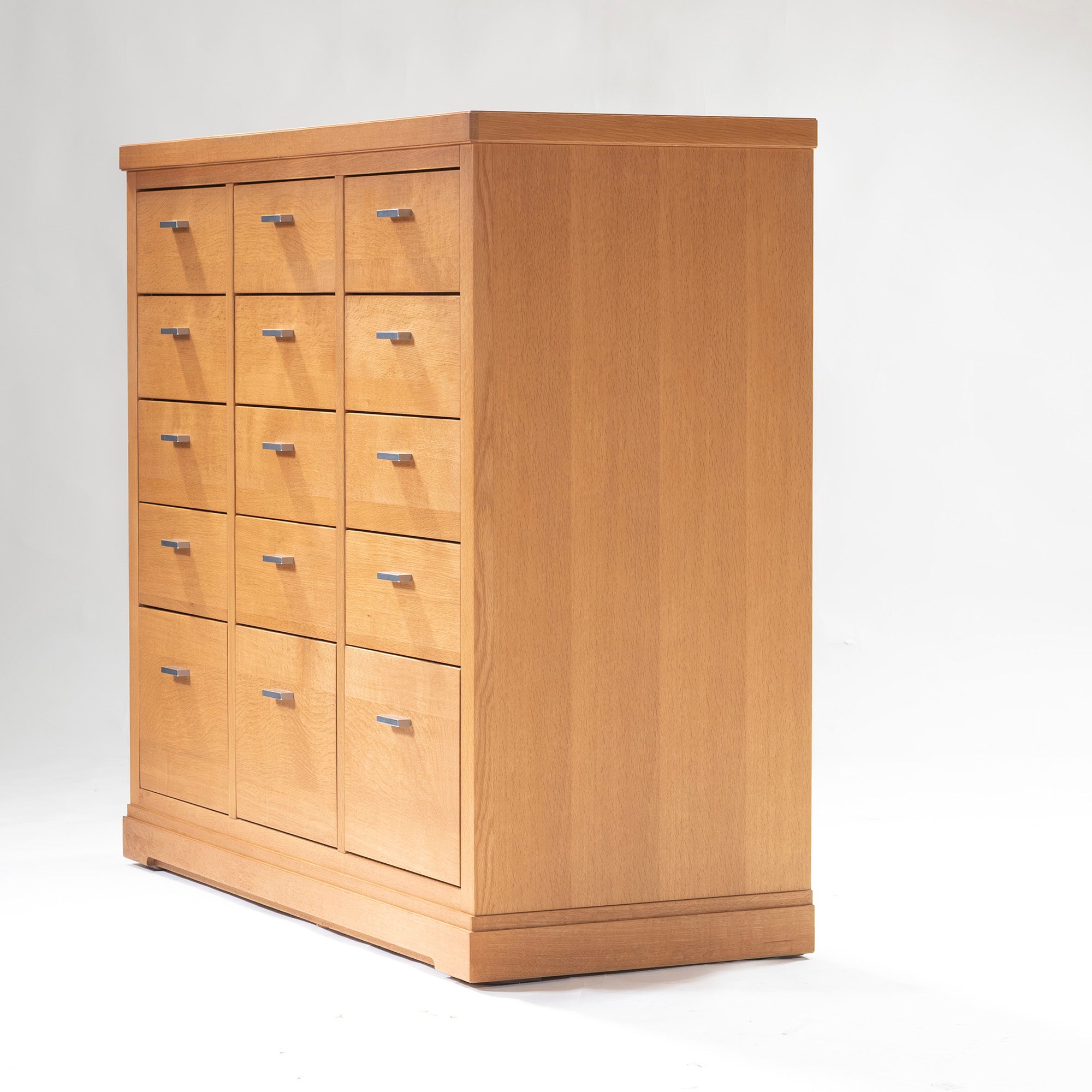 Fuchu Furniture Ville High Chest with 15 Drawers, Oak and Paulownia Wood, Japanese Modern Design, Made in Japan