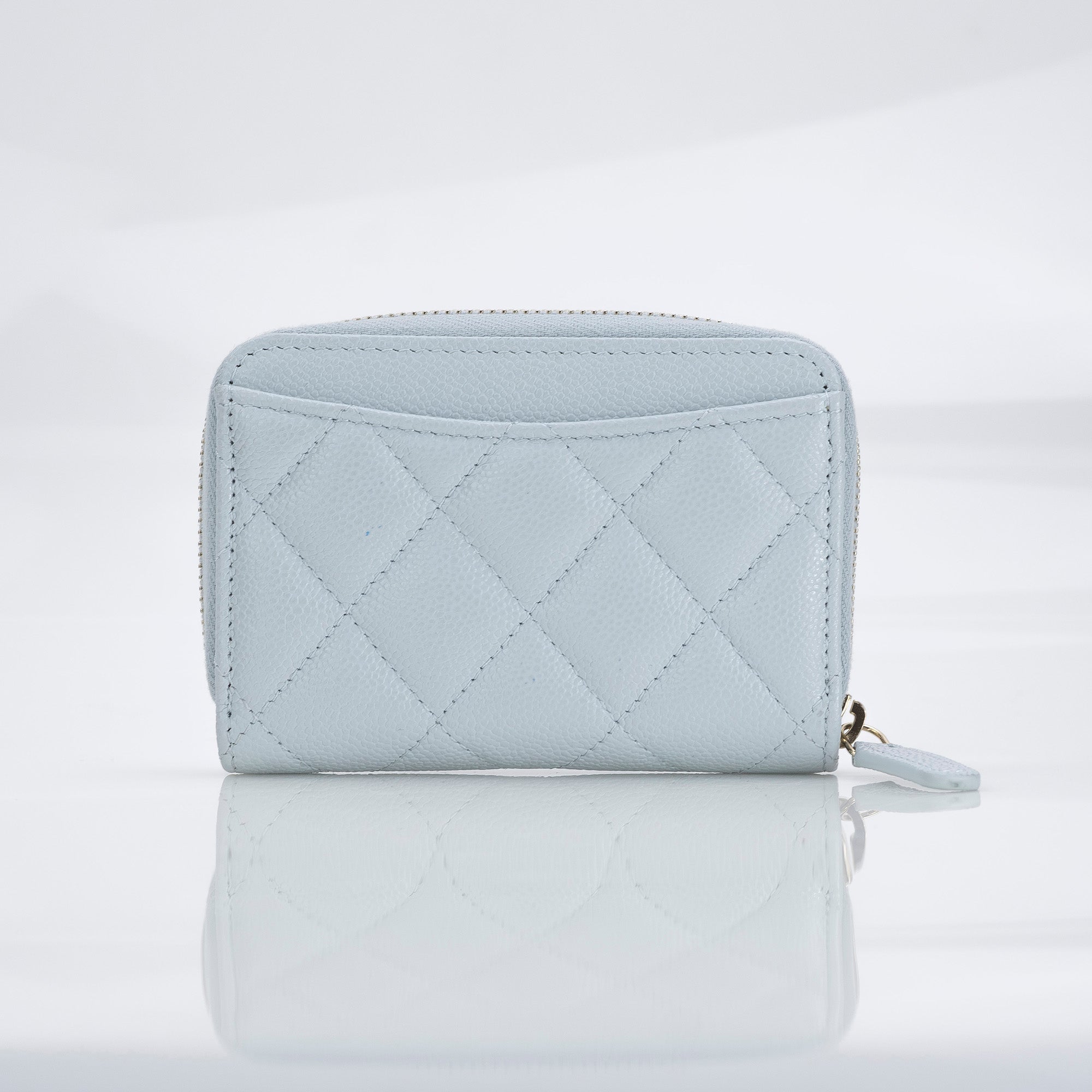 Chanel Matelasse Coco Mark Caviar Leather Coin Case/Card Case, Light Blue, Excellent Condition, Box and Dust Bag Included