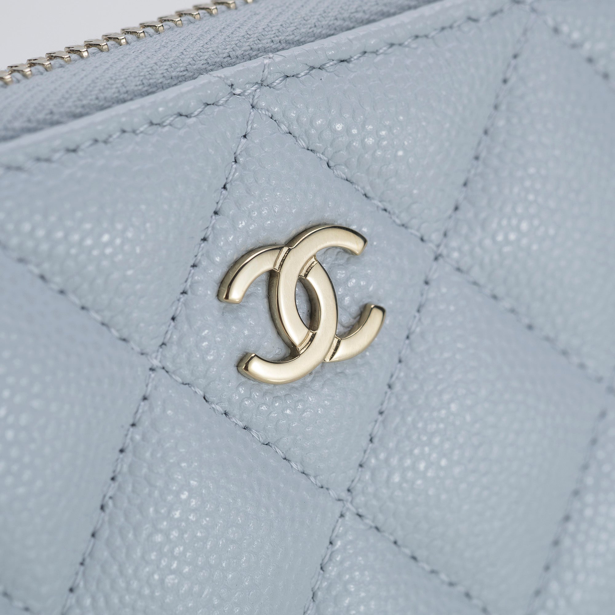 Chanel Matelasse Coco Mark Caviar Leather Coin Case/Card Case, Light Blue, Excellent Condition, Box and Dust Bag Included