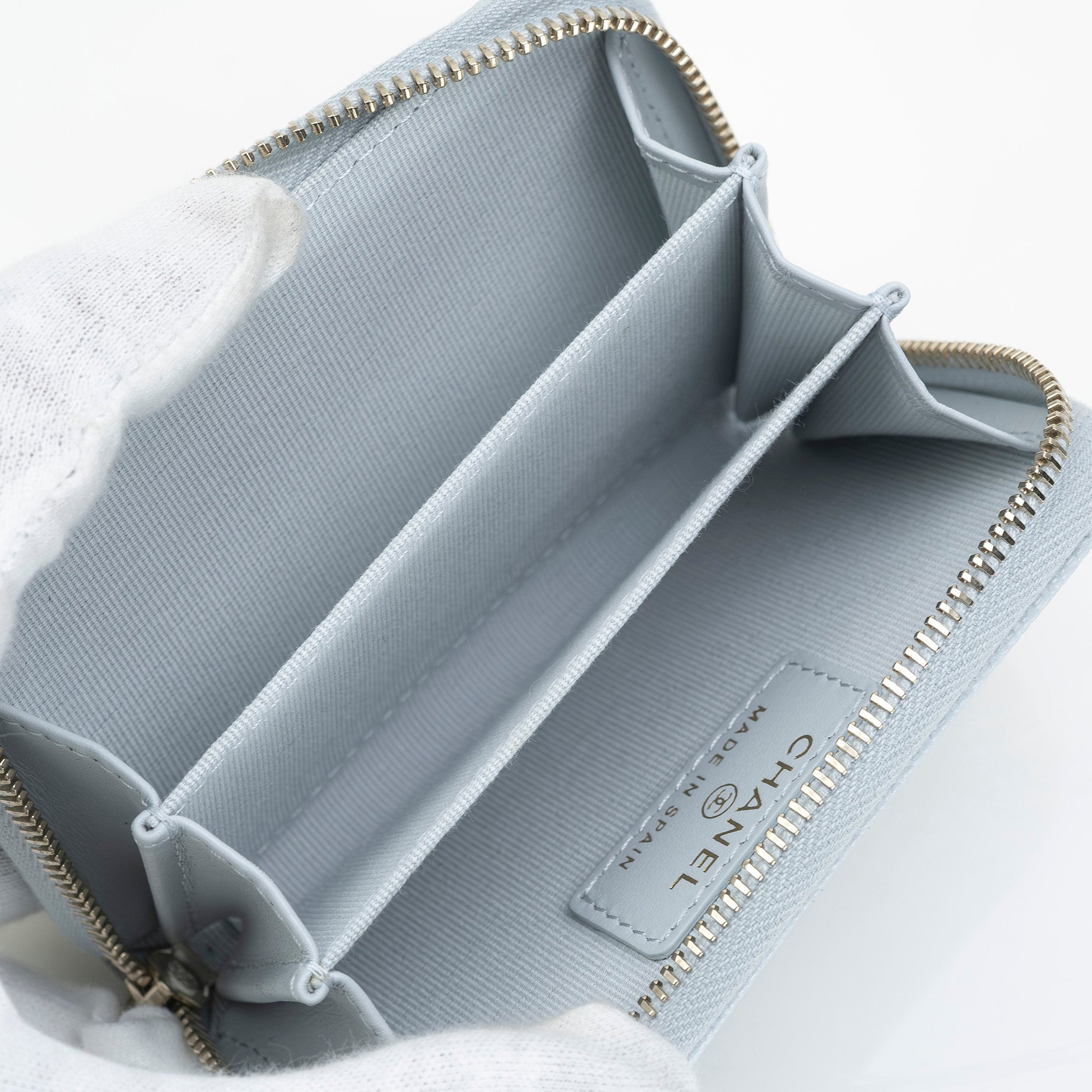 Chanel Matelasse Coco Mark Caviar Leather Coin Case/Card Case, Light Blue, Excellent Condition, Box and Dust Bag Included