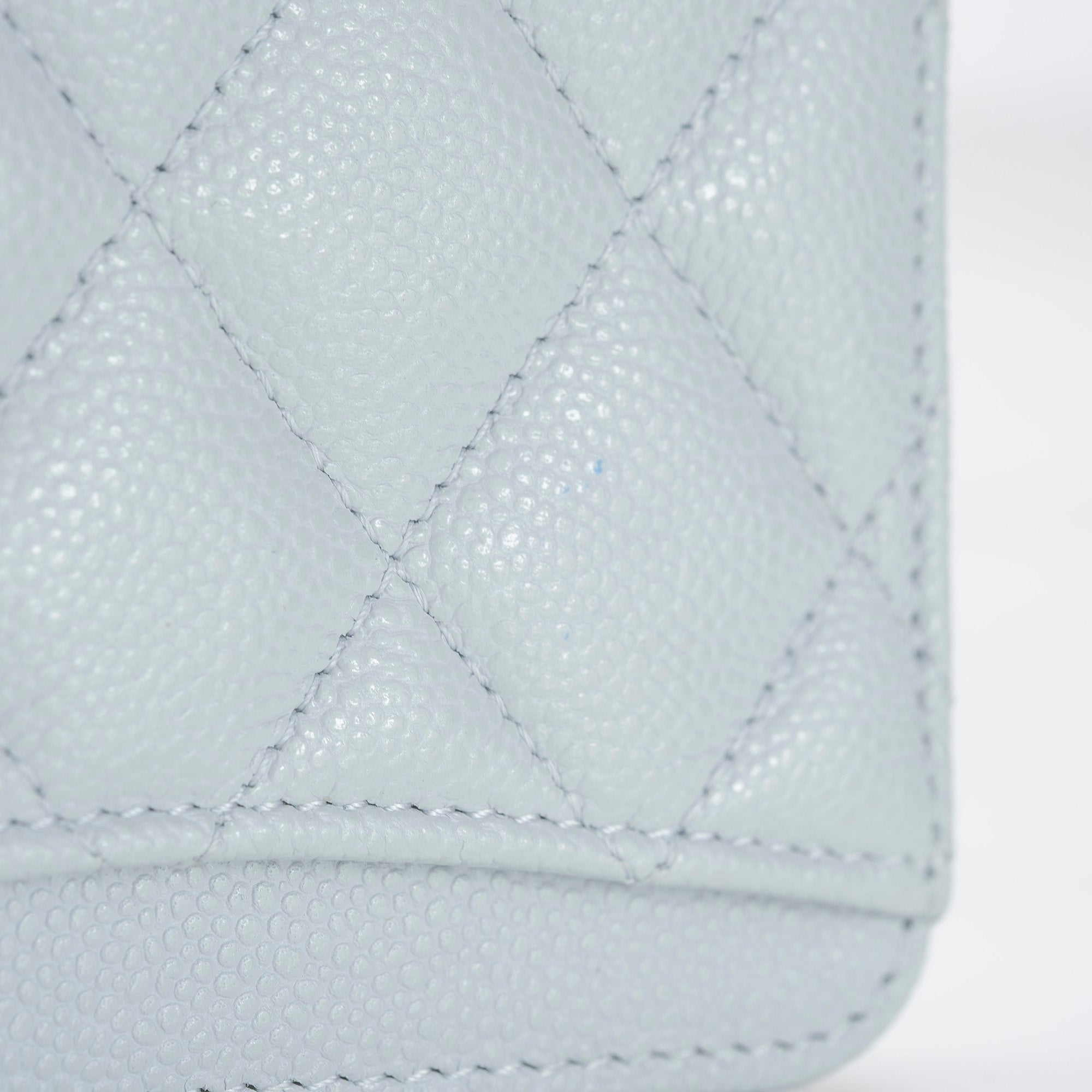 Chanel Matelasse Coco Mark Caviar Leather Coin Case/Card Case, Light Blue, Excellent Condition, Box and Dust Bag Included