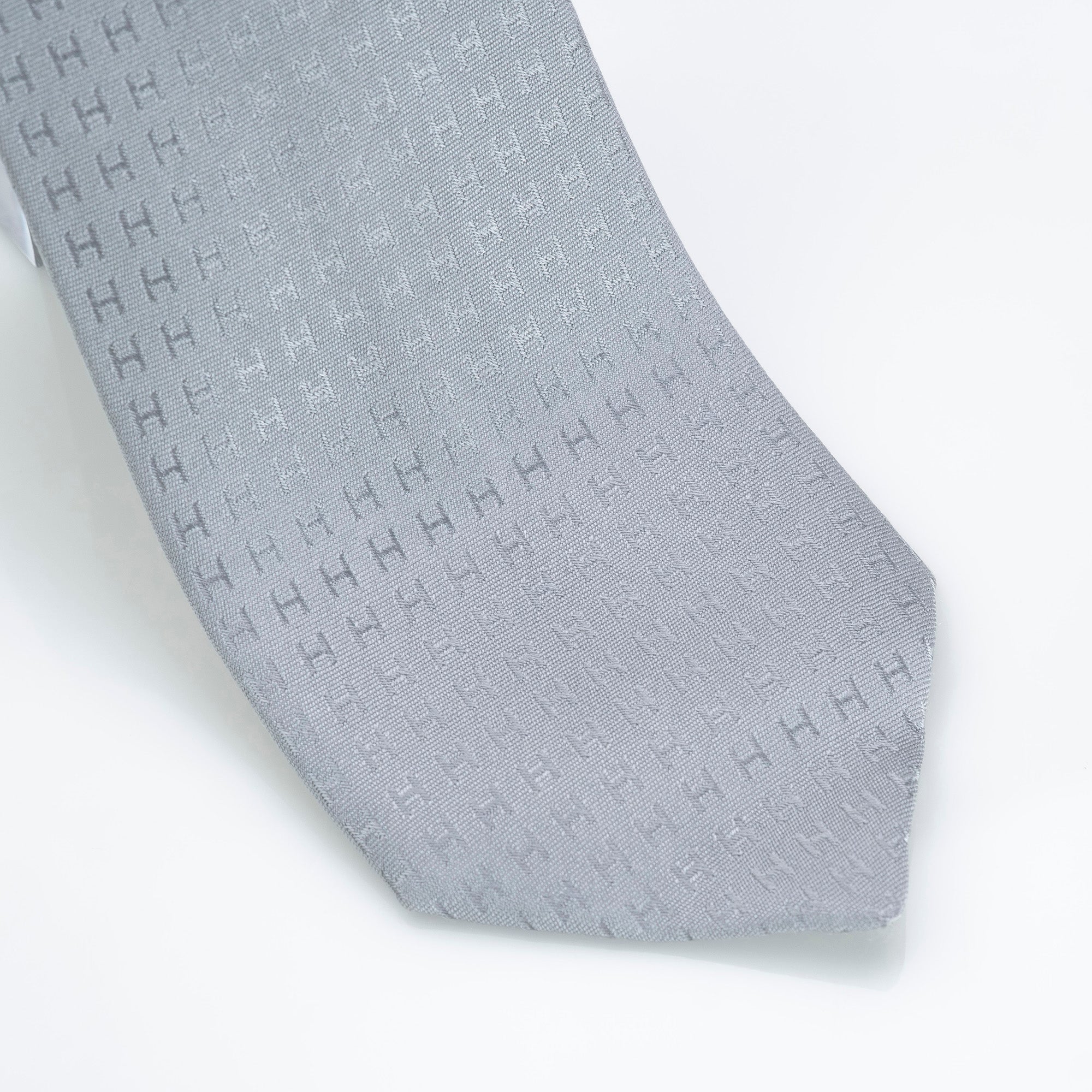 Hermès 100% Silk Tie with H Logo, Gray, Luxury Brand, Men's, Business, Formal