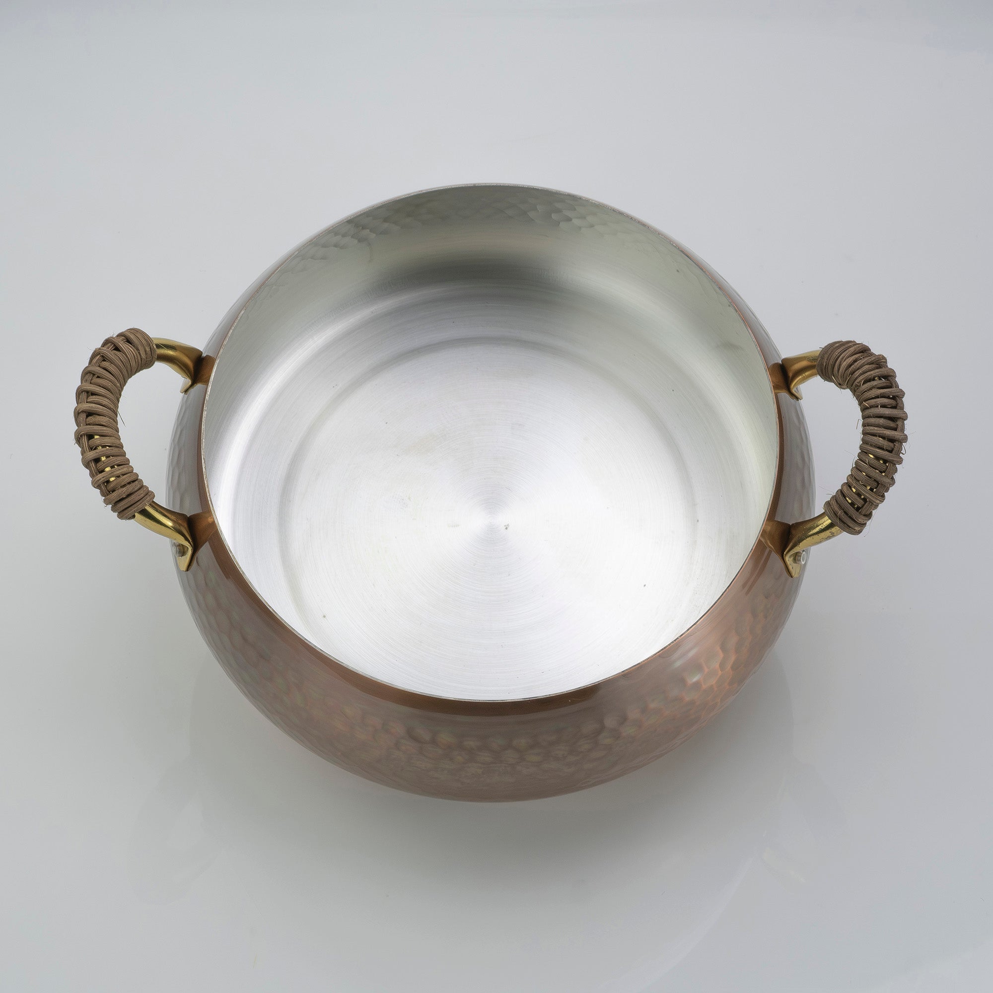 Copper double-handled pot for sukiyaki and shabu-shabu, with handles, suitable for tabletop use, made in Japan by Shinkodo
