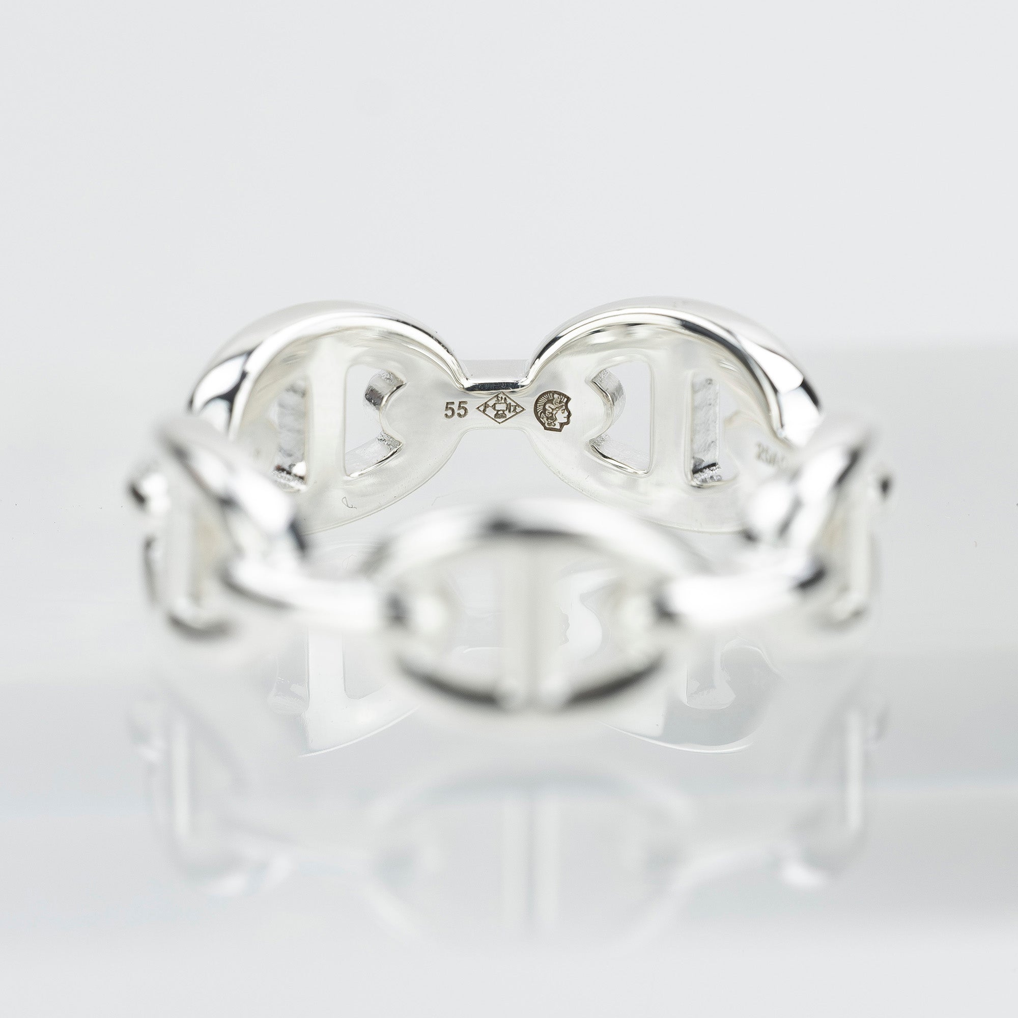 Hermès Chaine d'Ancre Enchaine Ring, 55cm, Sterling Silver, Size 15, Approx. 6.1g, Men's/Women's Accessory, Excellent Condition, Box Included