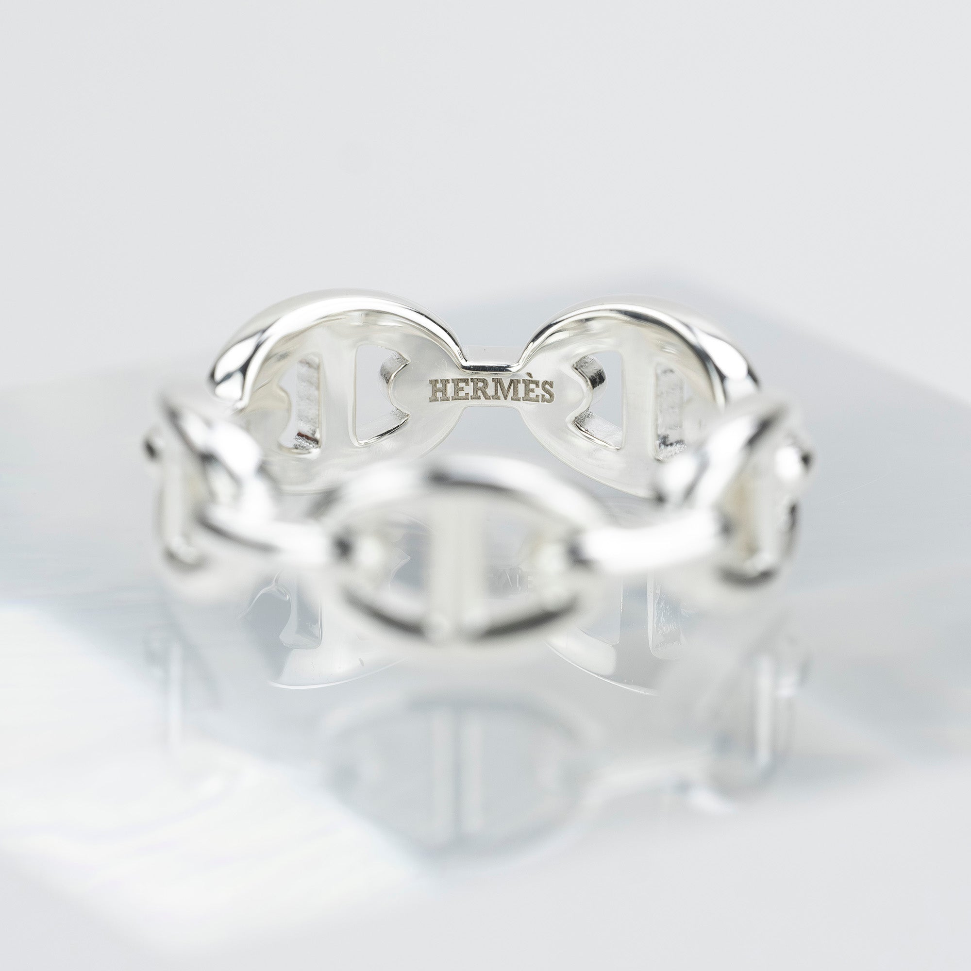 Hermès Chaine d'Ancre Enchaine Ring, 55cm, Sterling Silver, Size 15, Approx. 6.1g, Men's/Women's Accessory, Excellent Condition, Box Included