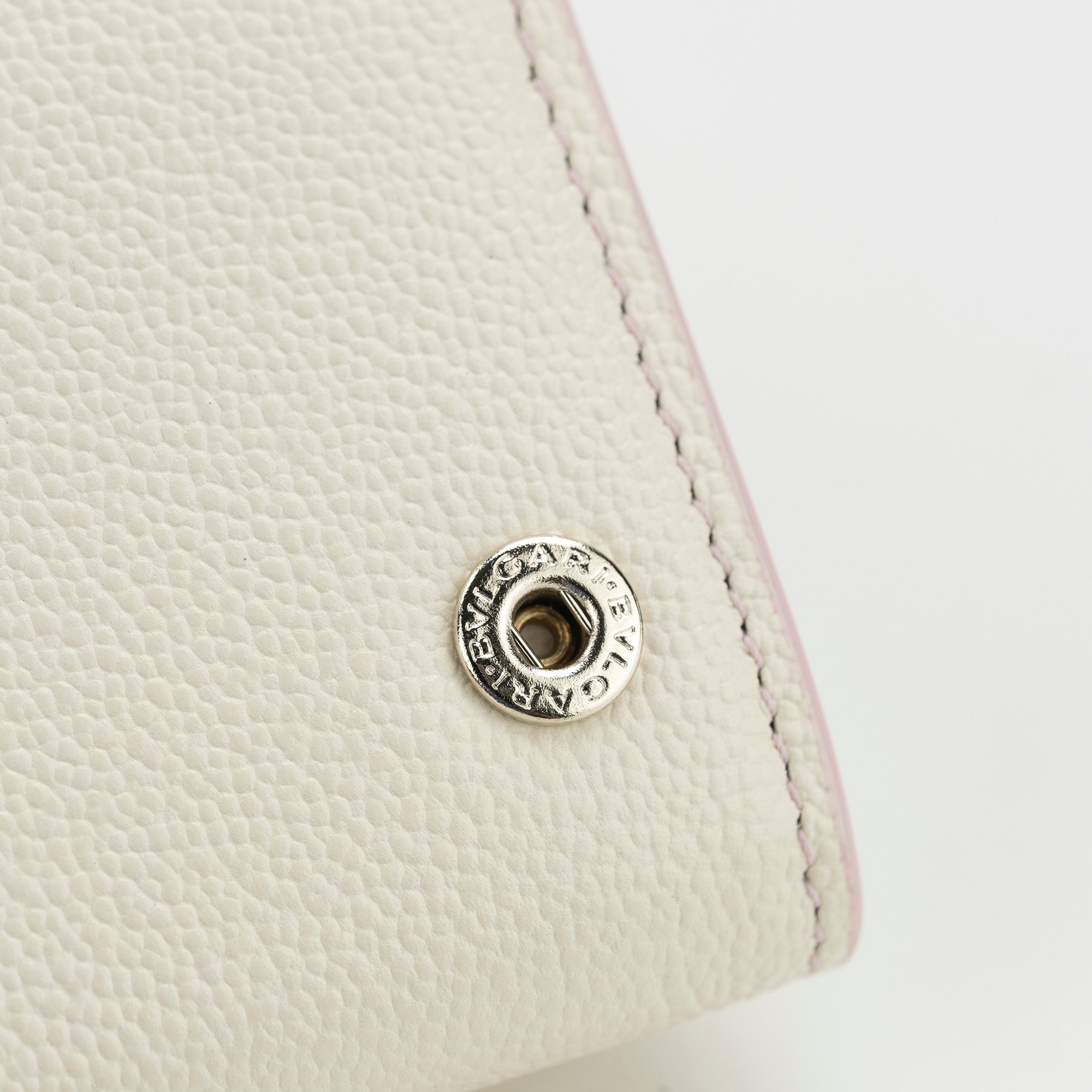 BVLGARI Women's Two-Tone Pink and White Leather Flap Wallet with Logo Clip (Excellent Condition, Box Included)