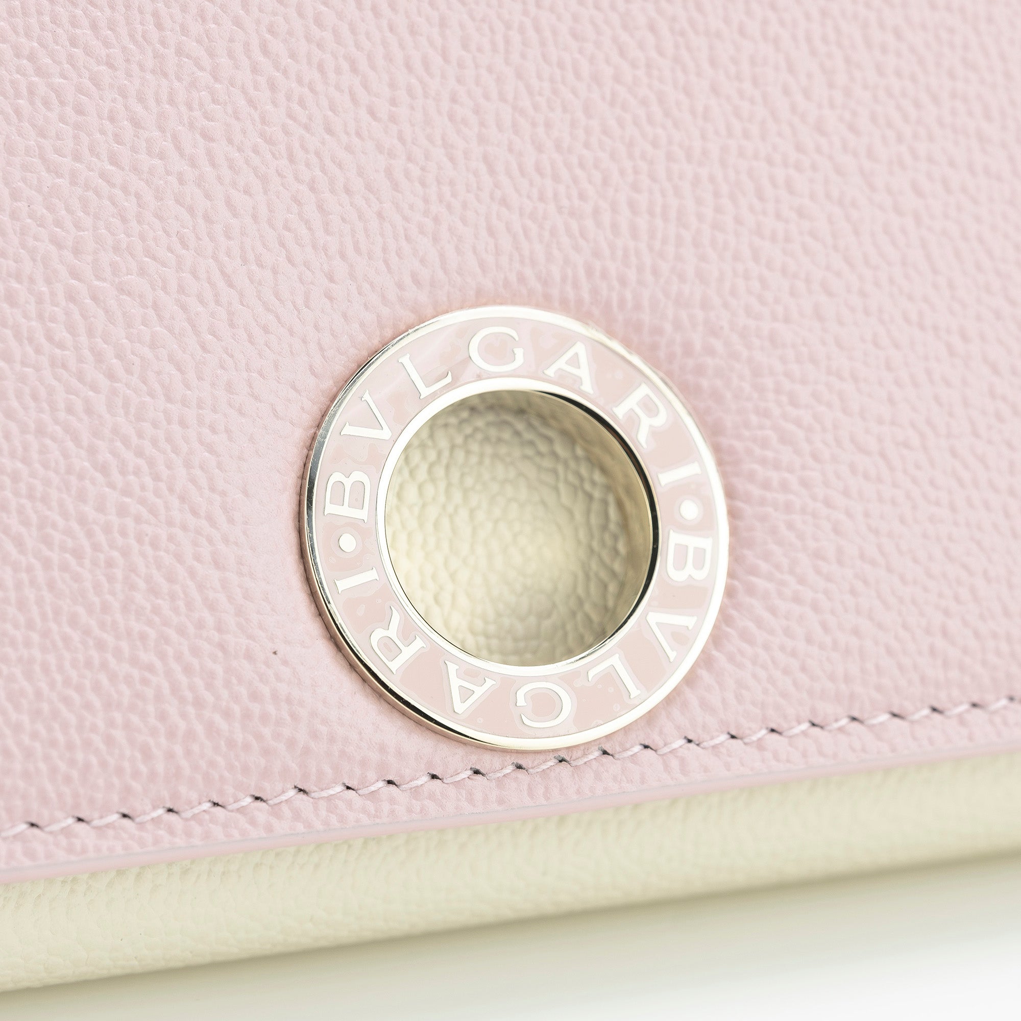 BVLGARI Women's Two-Tone Pink and White Leather Flap Wallet with Logo Clip (Excellent Condition, Box Included)