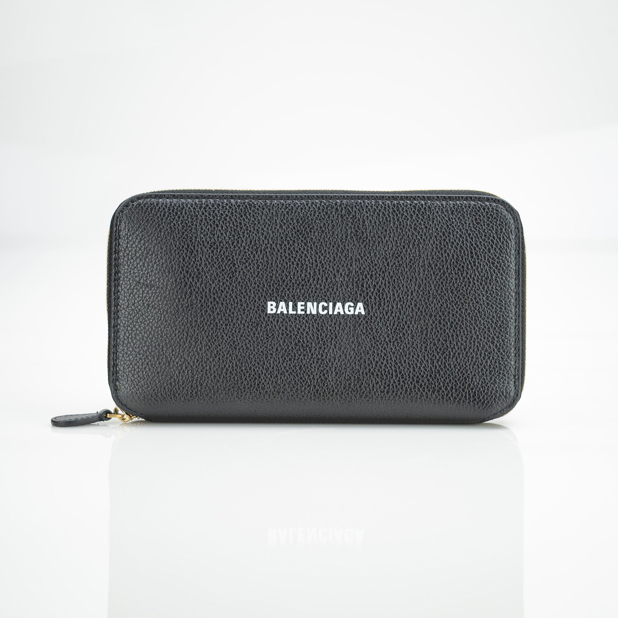 Balenciaga Cache Continental Logo Zip-Around Long Wallet, Men's, Black Leather, 594290 (Excellent Condition, Includes Accessories)