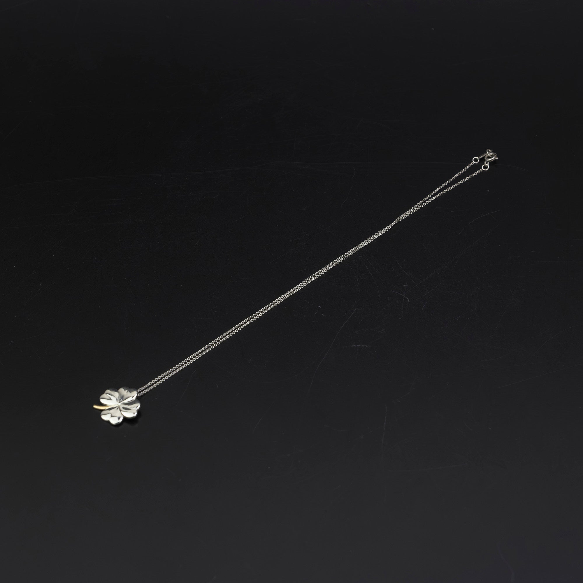 Tiffany & Co. Four-Leaf Clover Necklace, Sterling Silver 925 x 18K Gold, Pendant, Women's, Lucky Charm.