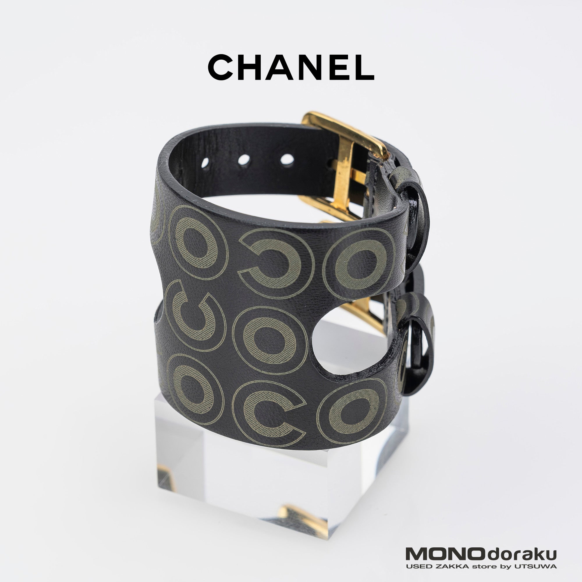 シャネル CHANEL レザーバングル 01A ヴィンテージ カール・ラガーフェルド期 ブラック ゴールド金具