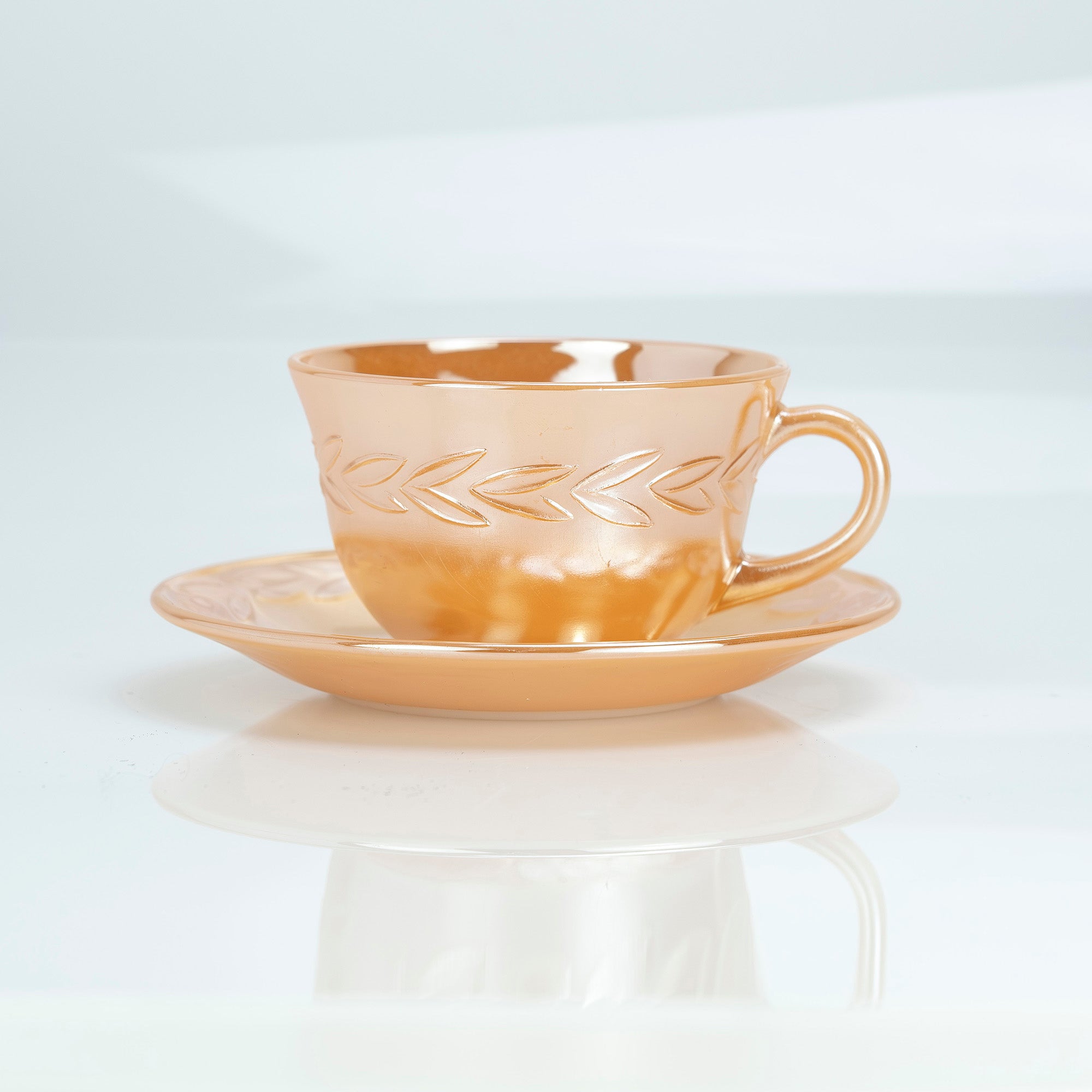 ファイヤーキング Fire-King ピーチラスター ローレル カップ&ソーサー ミルクガラス 1950~60年代 アメリカ製【ヴィンテージ】