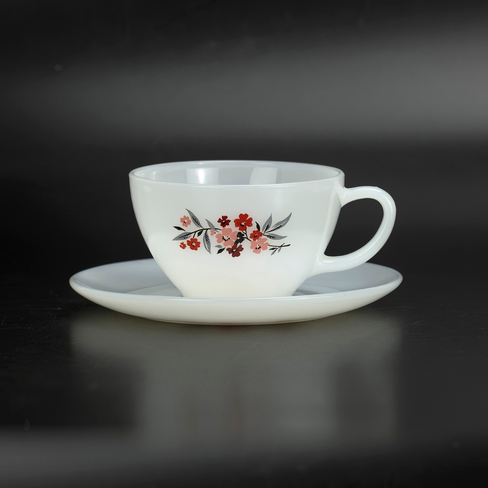 ファイヤーキング プリムローズ Fire-King Primrose カップ&ソーサー ミルクガラス 1950~60年代 アメリカ製【ヴィンテージ】