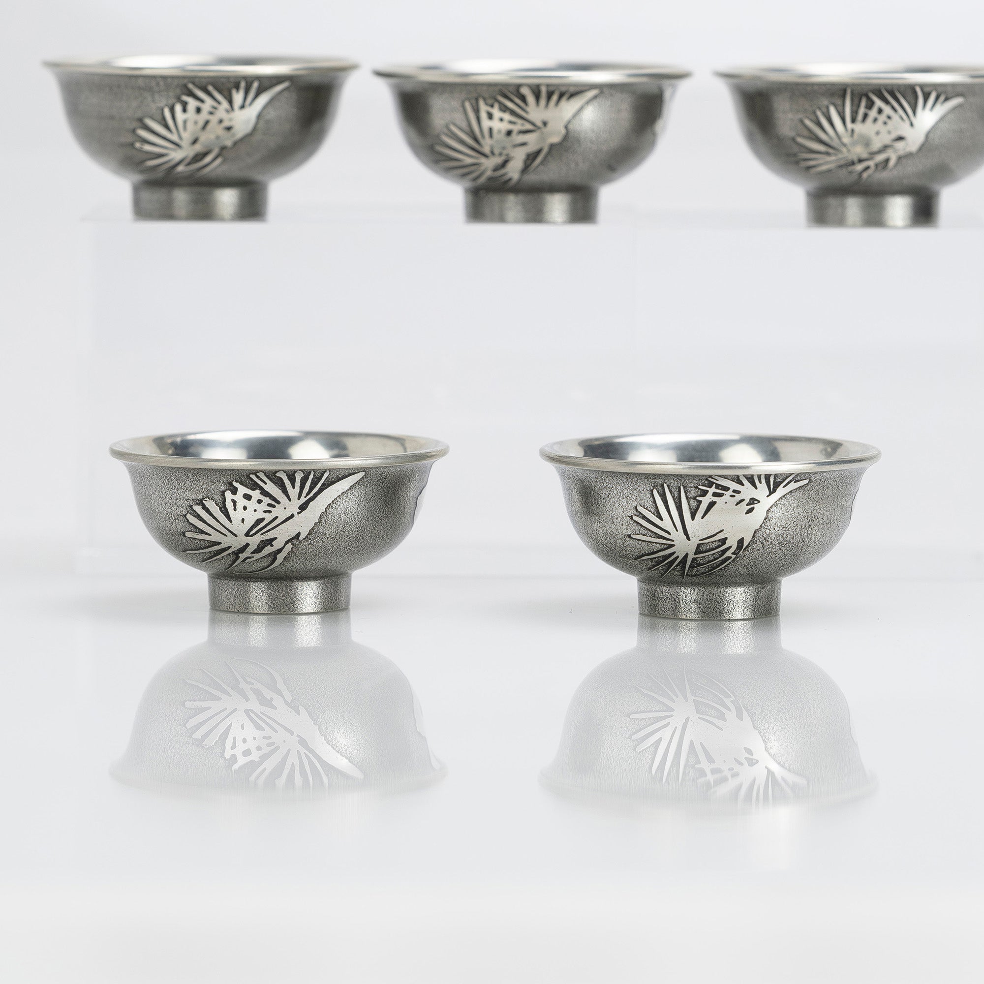 錫製 松文様 酒燗器揃 本錫刻印あり 共箱付 ちろり 徳利 盃 湯冷まし鉢 高級錫器 木箱入り 日本製 伝統工芸