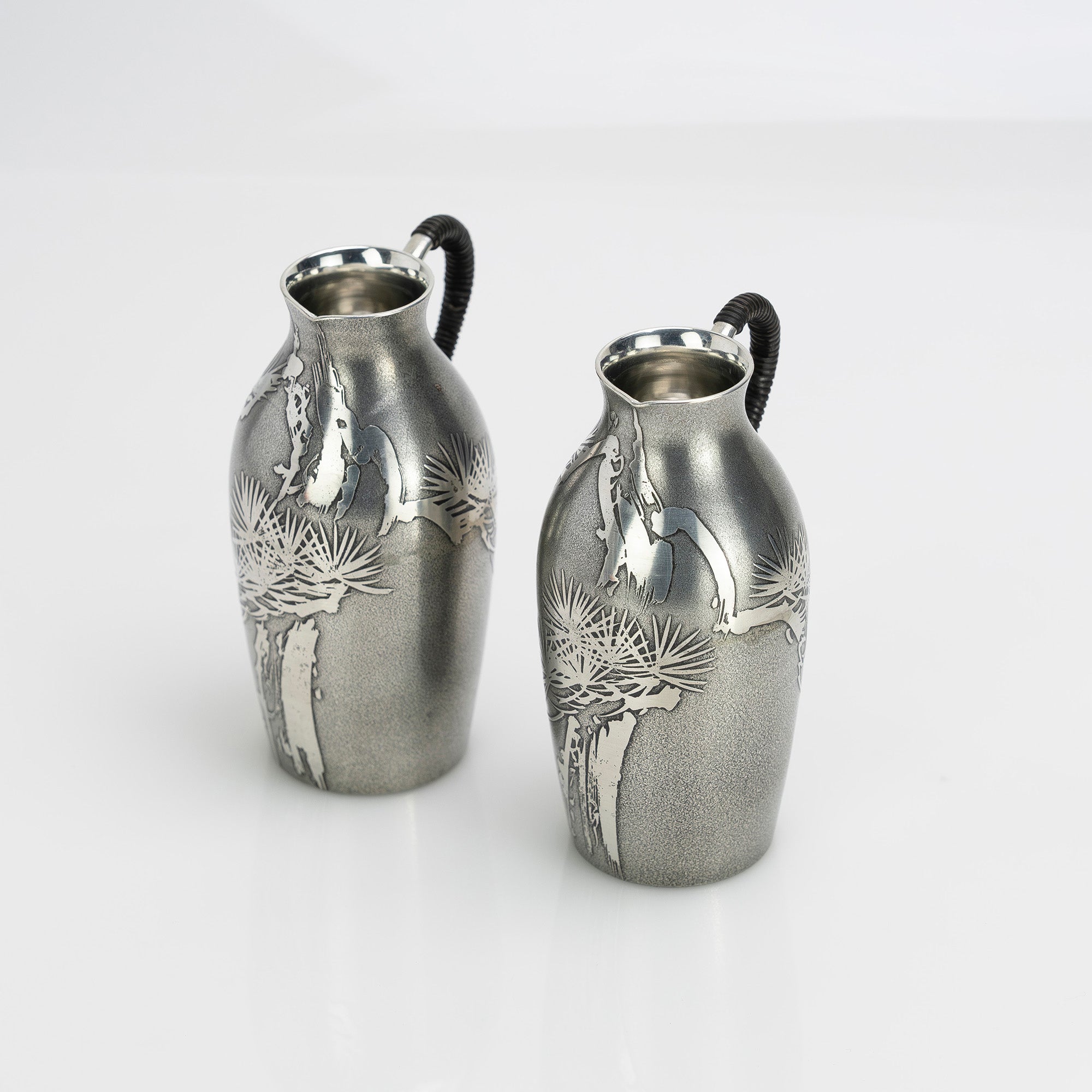 錫製 松文様 酒燗器揃 本錫刻印あり 共箱付 ちろり 徳利 盃 湯冷まし鉢 高級錫器 木箱入り 日本製 伝統工芸