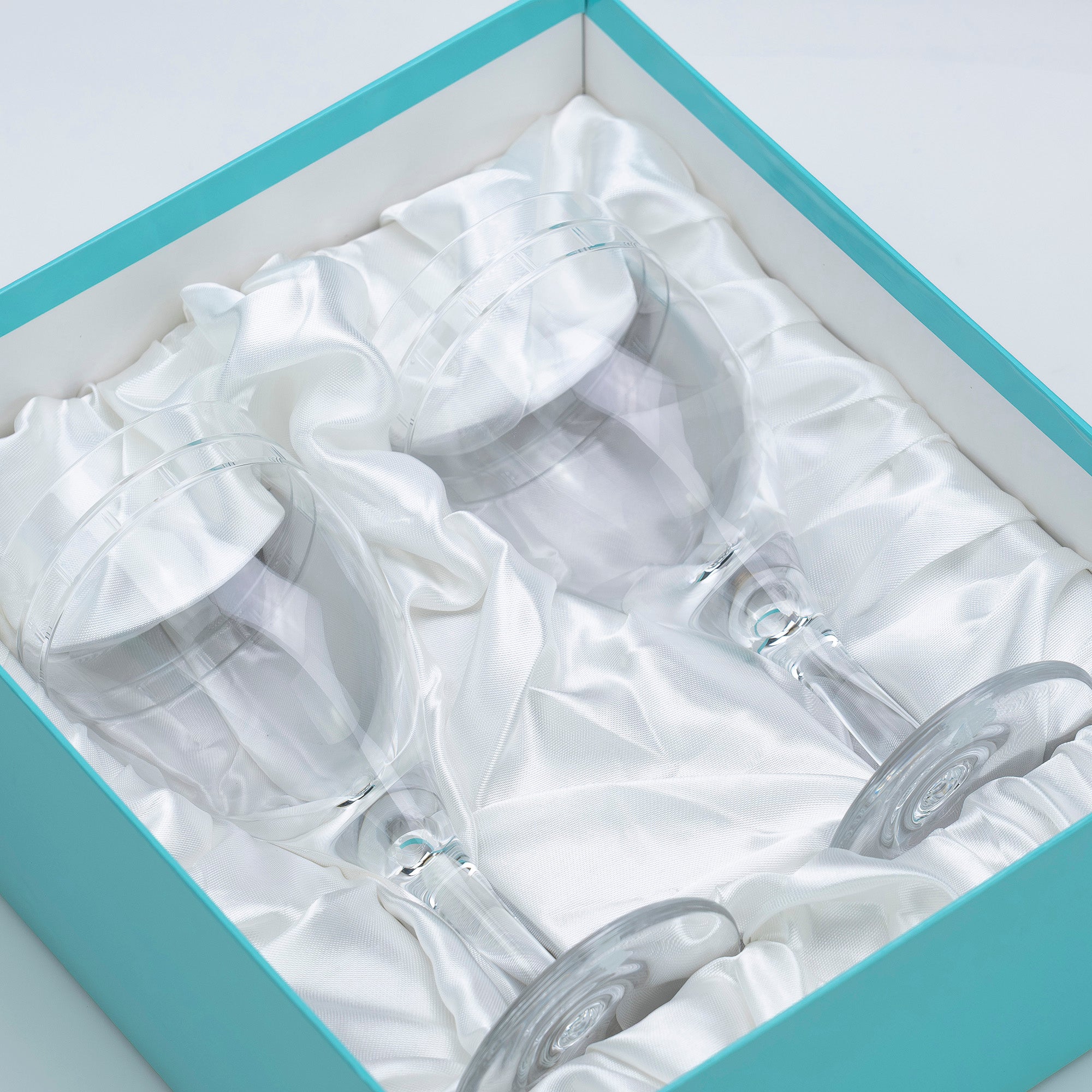 Tiffany & Co. Atlas Wine Glasses, Pair, Made in Japan, Crystal with Roman Numeral Cut, Elegant Design, Box Included