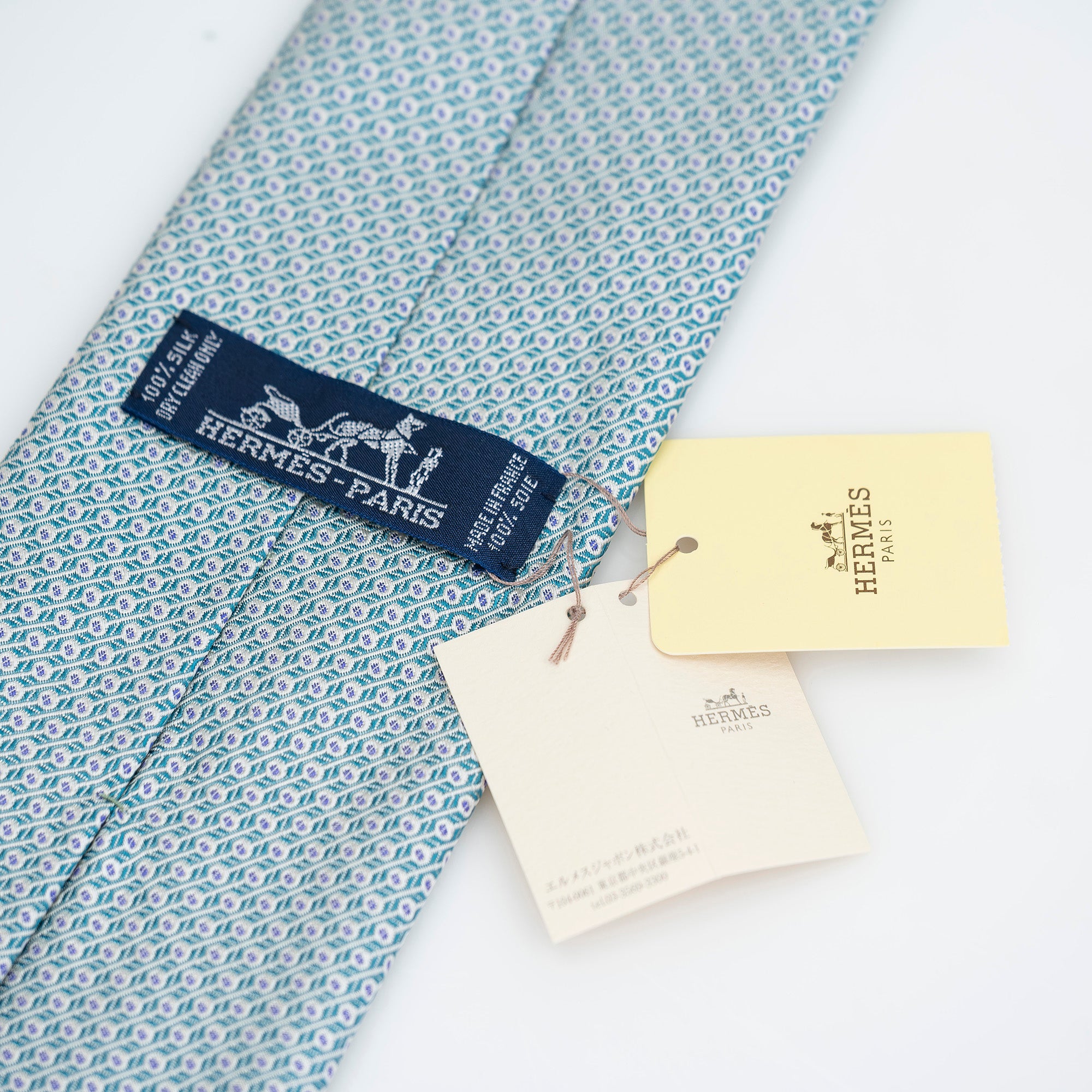 エルメス HERMES メンズアクセサリー シルクアイテム ネクタイ ペイズリー風ミニパターン グリーン系 【箱付】