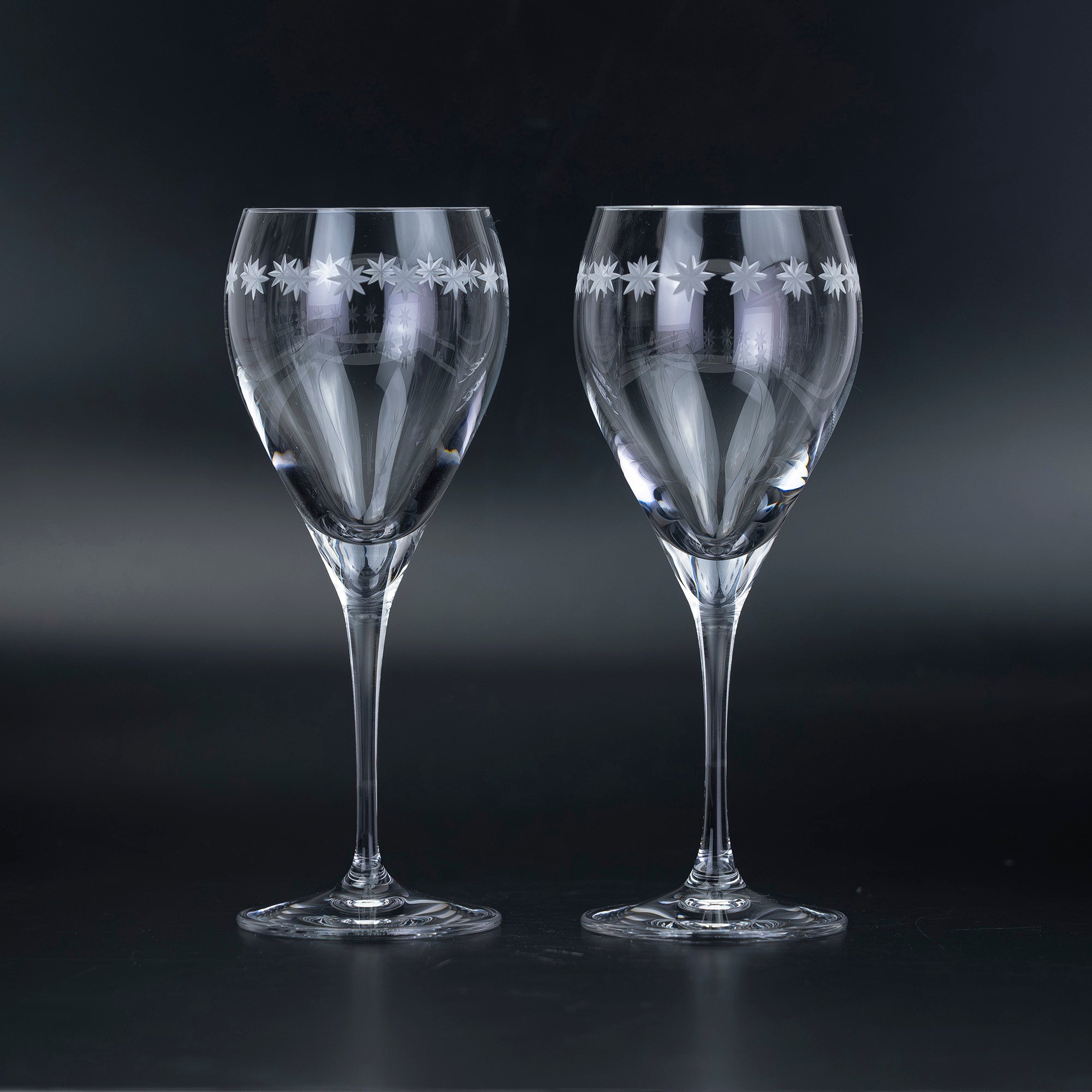 ティファニー Tiffany & Co. ルミナス クリスタルワイングラス ペア スターモチーフ 星模様 エッチング【箱付】
