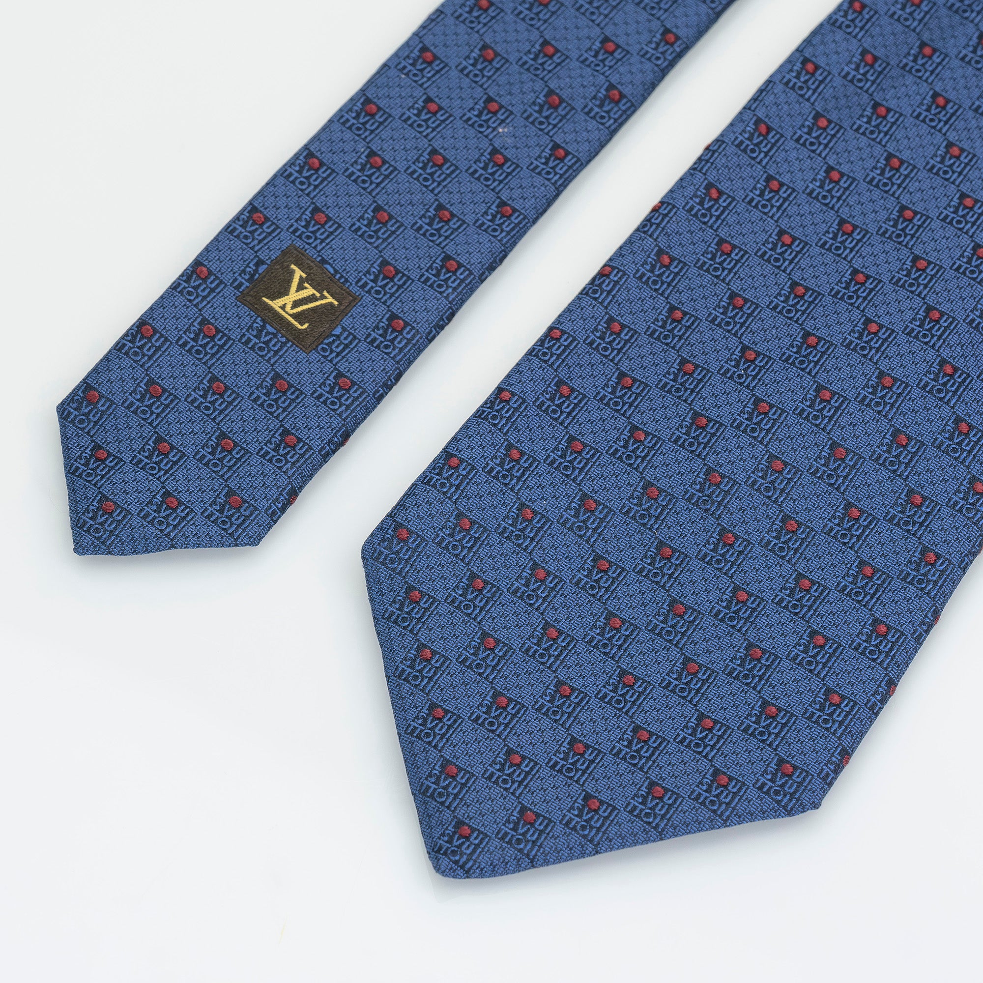 ルイヴィトン LOUIS VUITTON ネクタイ シルク100% ブルー系 ダミエ柄 ロゴ チェック メンズ ビジネス スーツ ブランドネクタイ 【箱付】