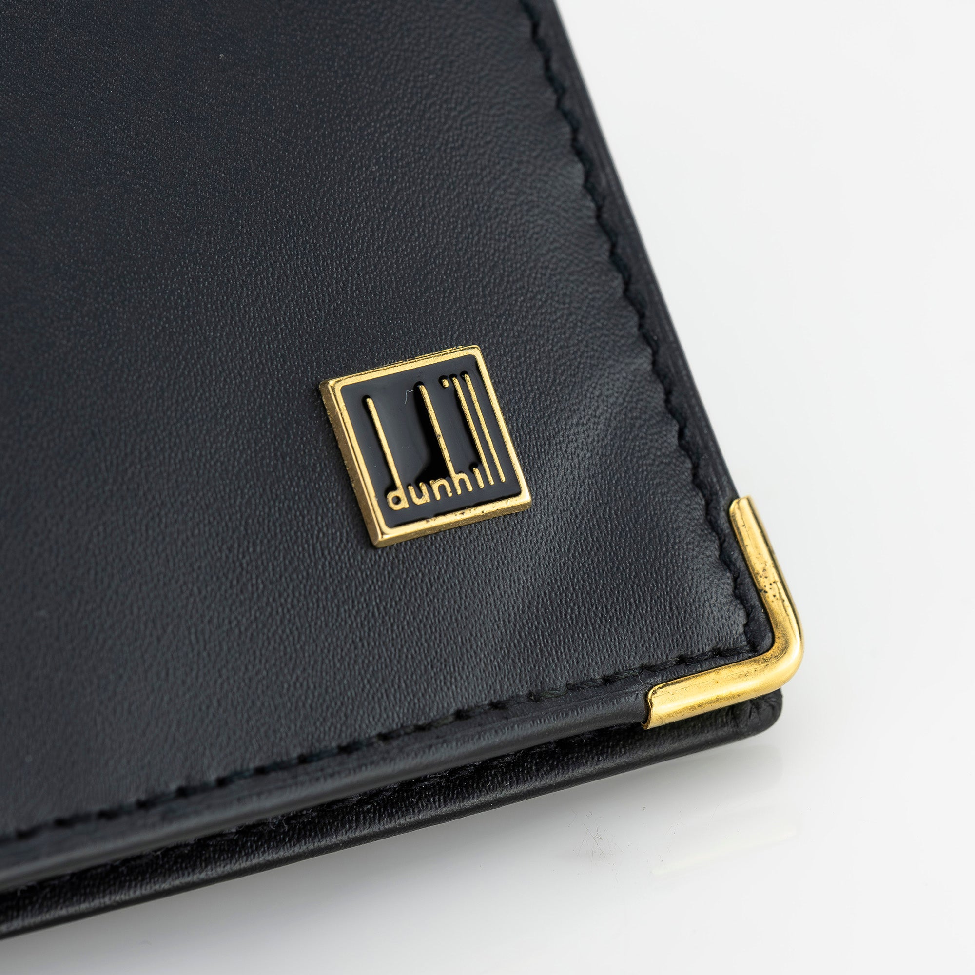 Dunhill Oxford Bi-fold Wallet, Black Leather, Gold Hardware, Logo Engraving, Slim and Compact, Includes Dust Bag