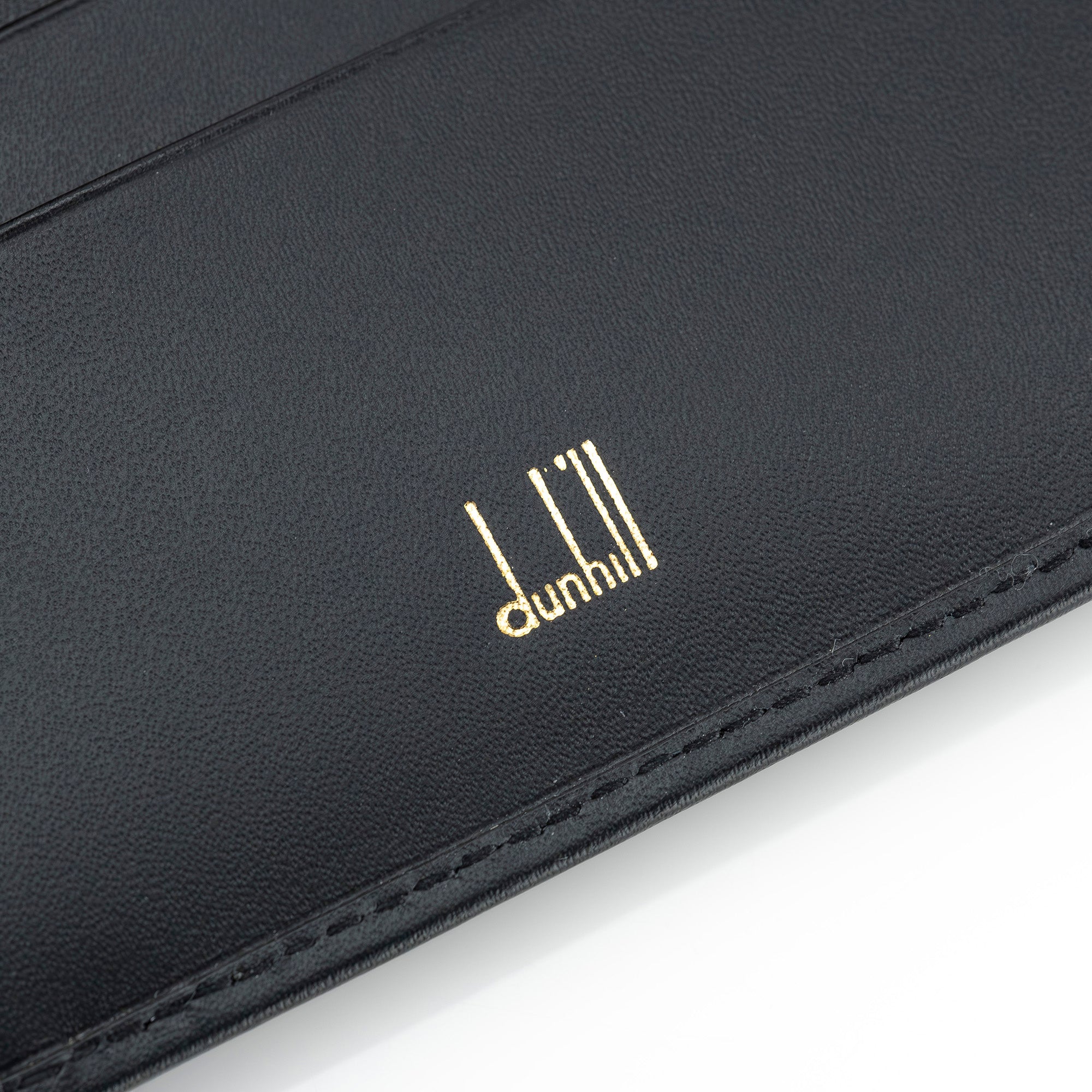 Dunhill Oxford Bi-fold Wallet, Black Leather, Gold Hardware, Logo Engraving, Slim and Compact, Includes Dust Bag