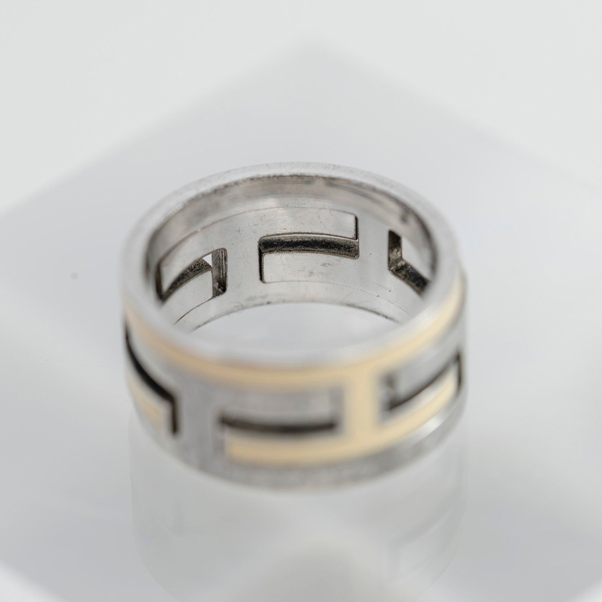 Hermès Move H Ring #51, approximately size 11, beige and silver, H motif, women's ring, accessory