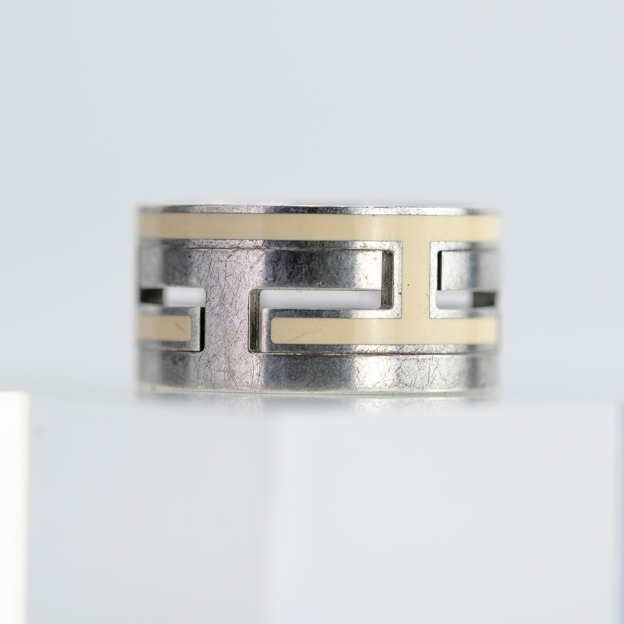 Hermès Move H Ring #51, approximately size 11, beige and silver, H motif, women's ring, accessory